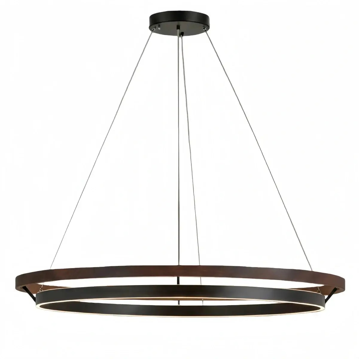 Modern Farmhouse Chandelier – Wood & Black Acrylic Circular LED for Dining Room - Flindria