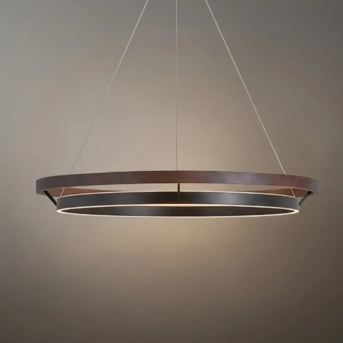 Modern Farmhouse Chandelier – Wood & Black Acrylic Circular LED for Dining Room - Flindria