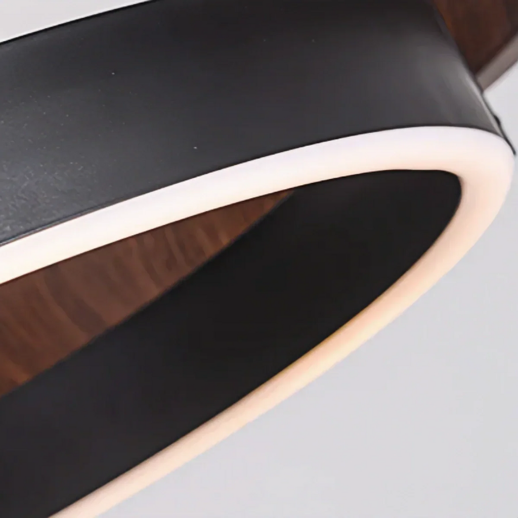 Modern Farmhouse Chandelier – Wood & Black Acrylic Circular LED for Dining Room - Flindria
