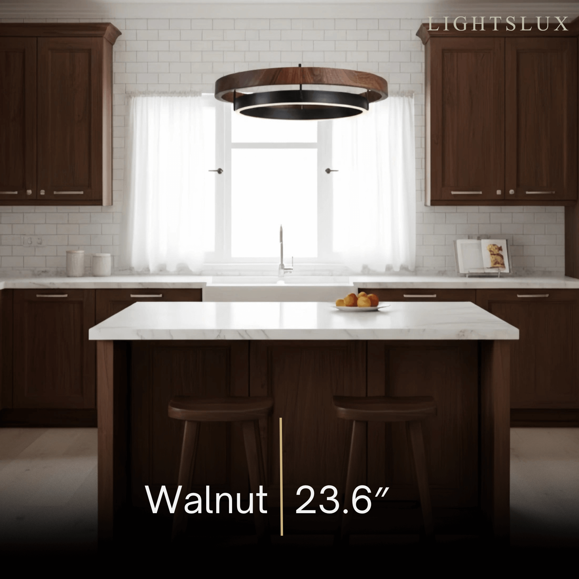 Modern Farmhouse Chandelier – Wood & Black Acrylic Circular LED for Dining Room - Flindria