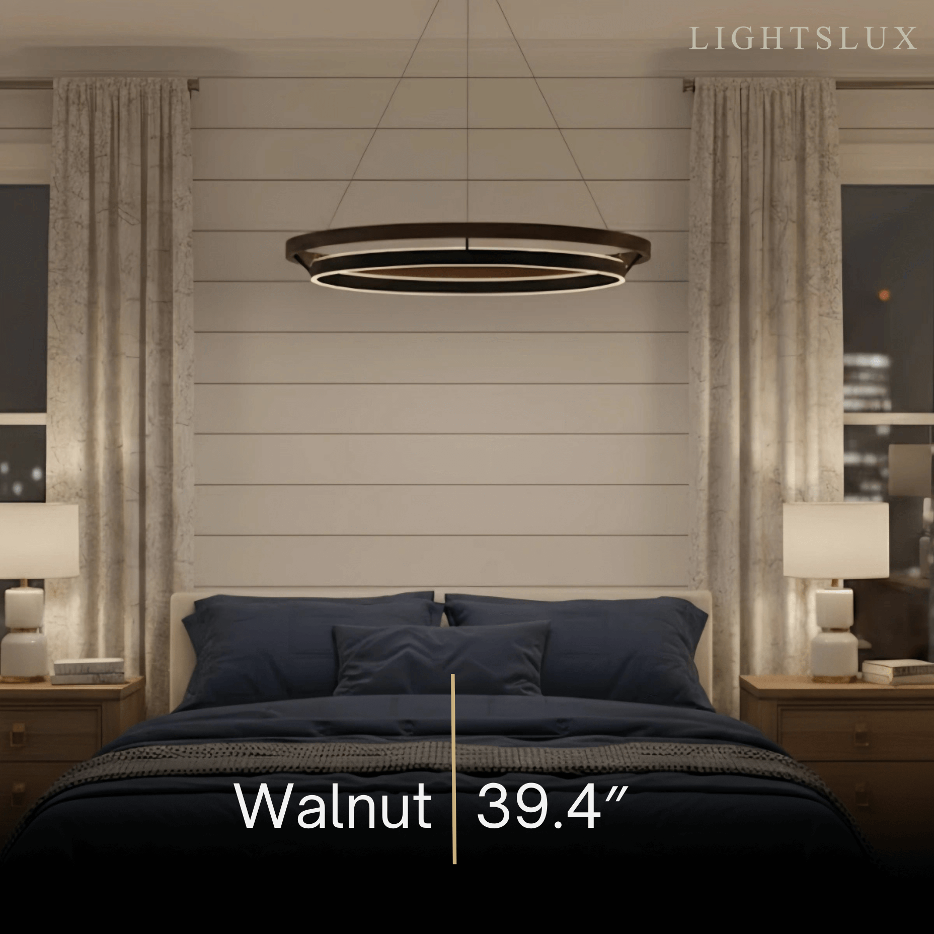 Modern Farmhouse Chandelier – Wood & Black Acrylic Circular LED for Dining Room - Flindria