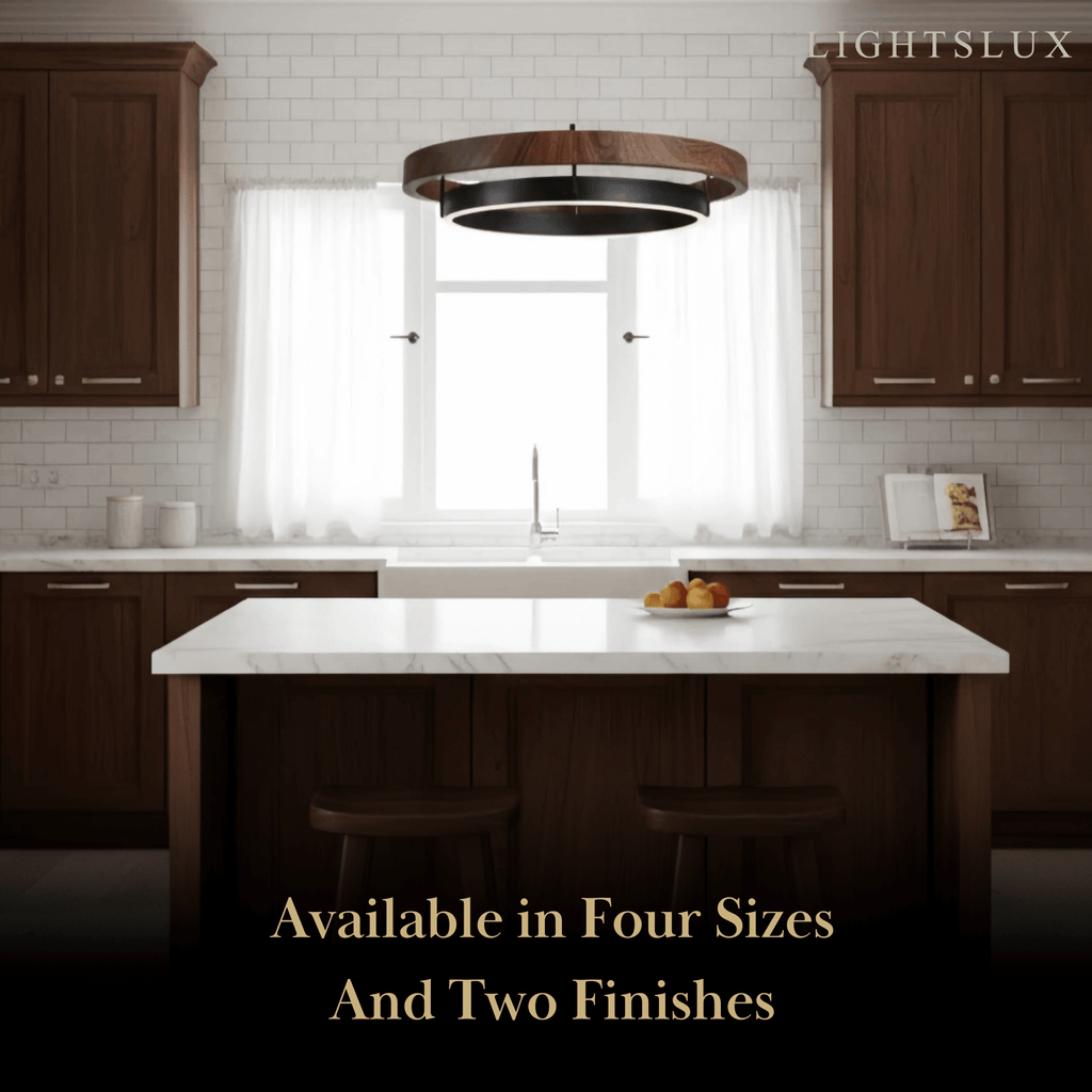 Modern Farmhouse Chandelier – Wood & Black Acrylic Circular LED for Dining Room - Flindria