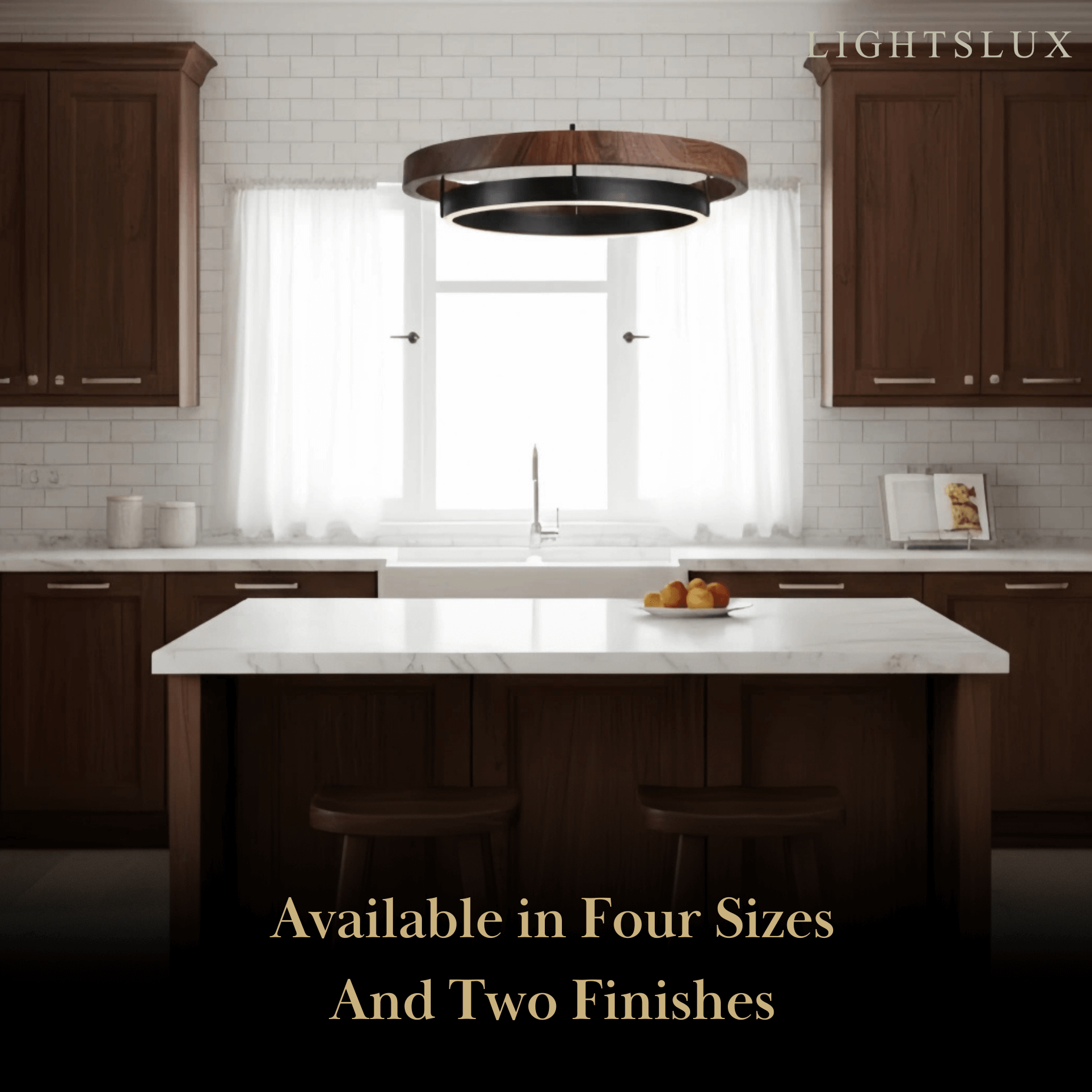 Modern Farmhouse Chandelier – Wood & Black Acrylic Circular LED for Dining Room - Flindria