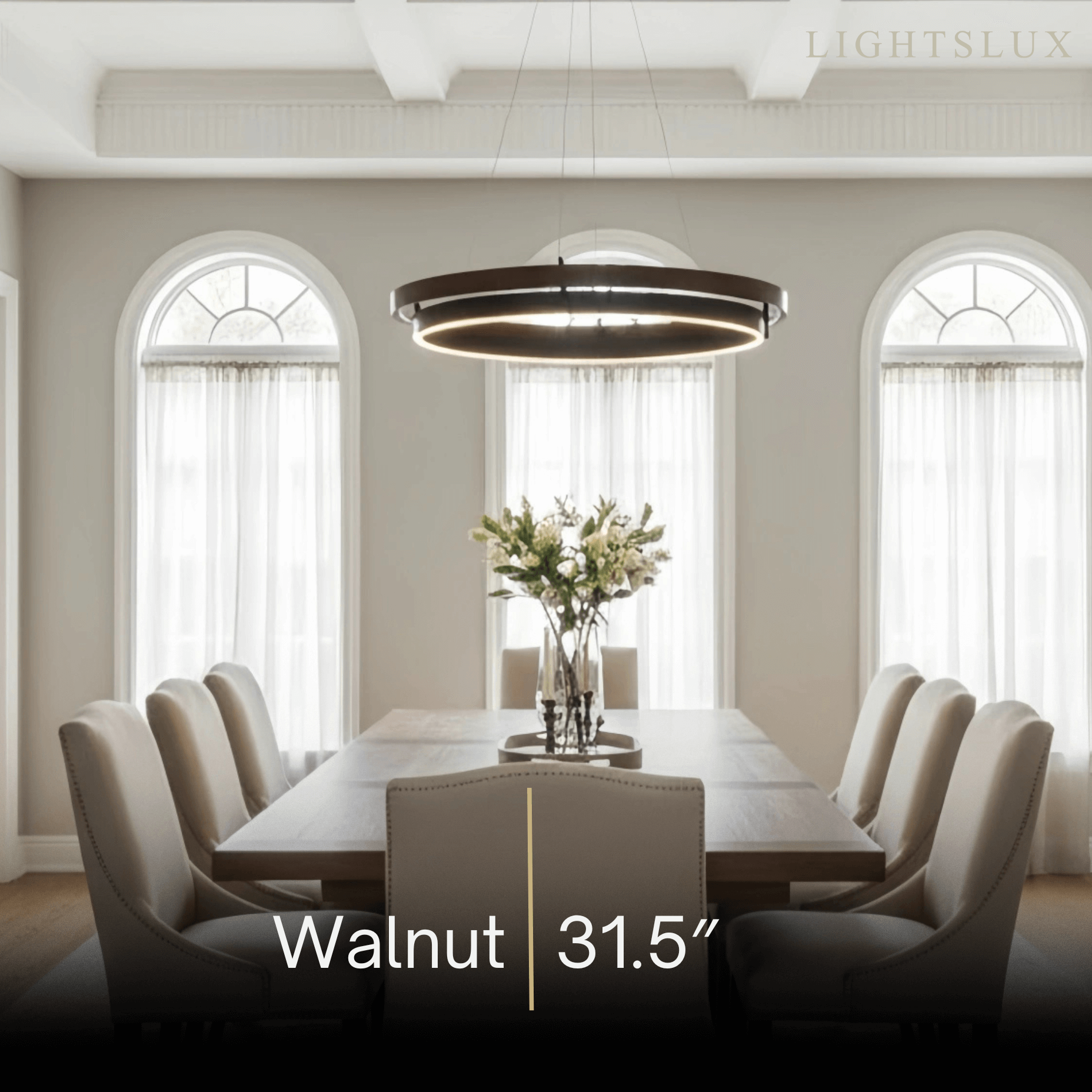 Modern Farmhouse Chandelier – Wood & Black Acrylic Circular LED for Dining Room - Flindria