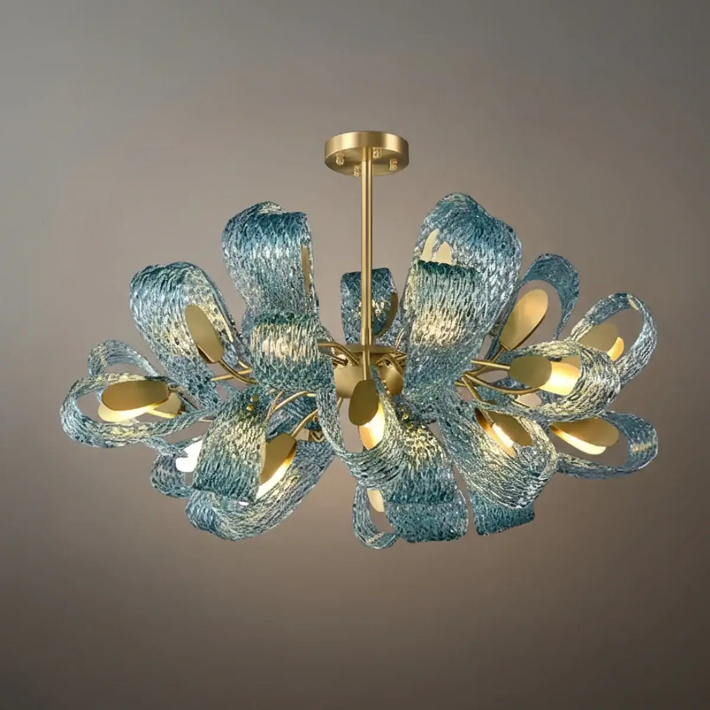 Art Deco Peacock Chandelier – Blue Feather Art Glass Contemporary for Dining Room Bedroom - Flindria