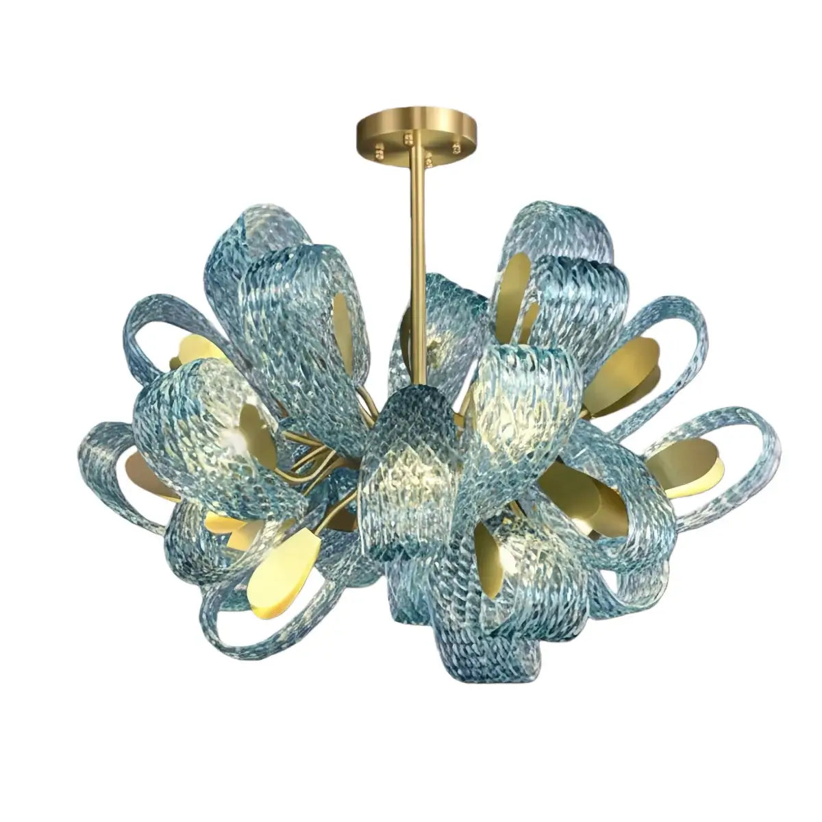 Art Deco Peacock Chandelier – Blue Feather Art Glass Contemporary for Dining Room Bedroom - Flindria
