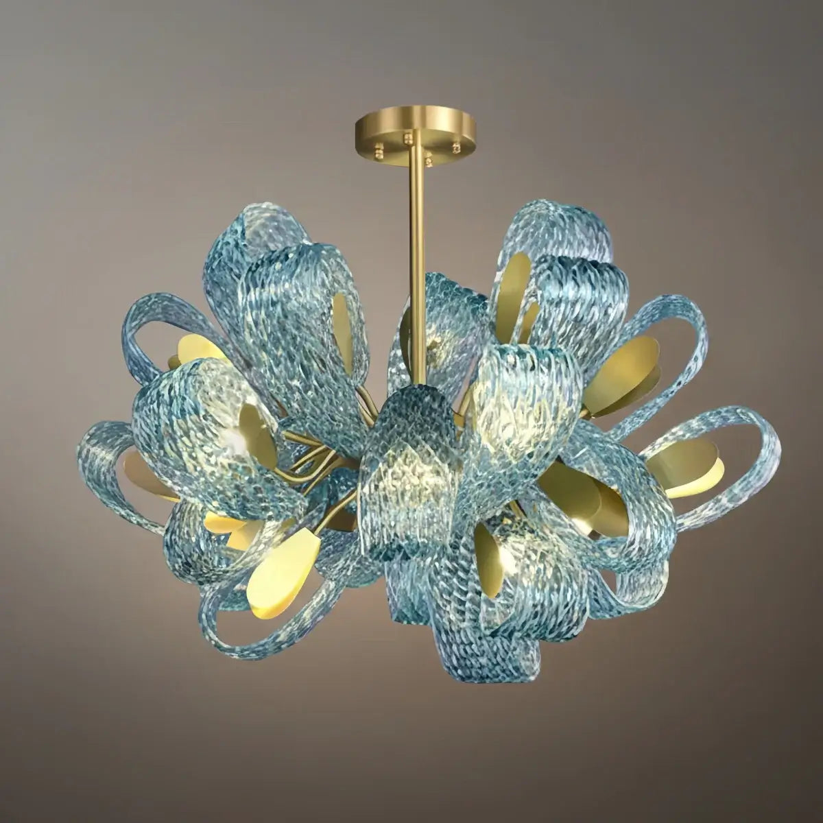 Art Deco Peacock Chandelier – Blue Feather Art Glass Contemporary for Dining Room Bedroom - Flindria