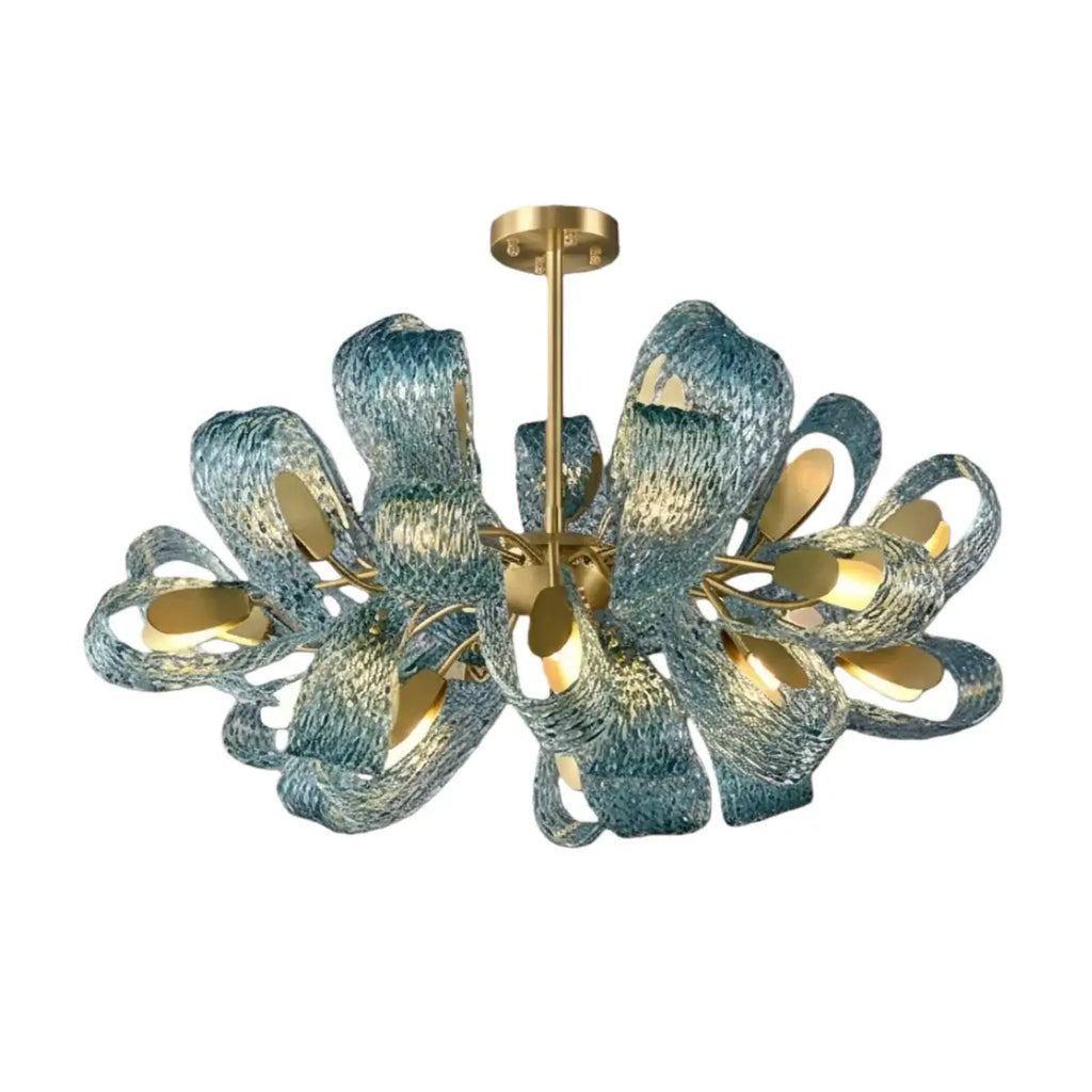 Art Deco Peacock Chandelier – Blue Feather Art Glass Contemporary for Dining Room Bedroom - Flindria