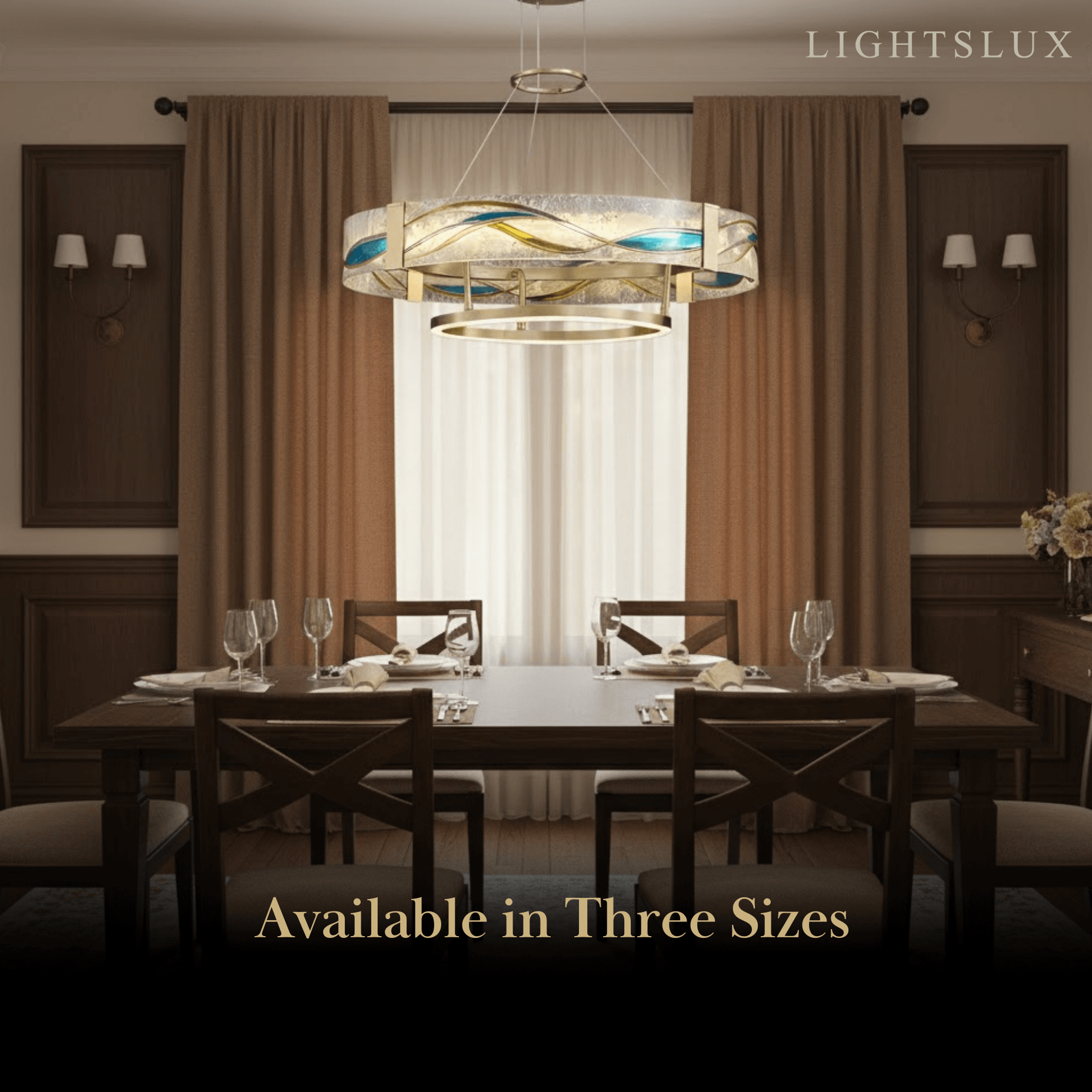 Art Deco Enamel Chandelier – Textured Glass Brushed Brass Blue Amber for Dining Room - Flindria