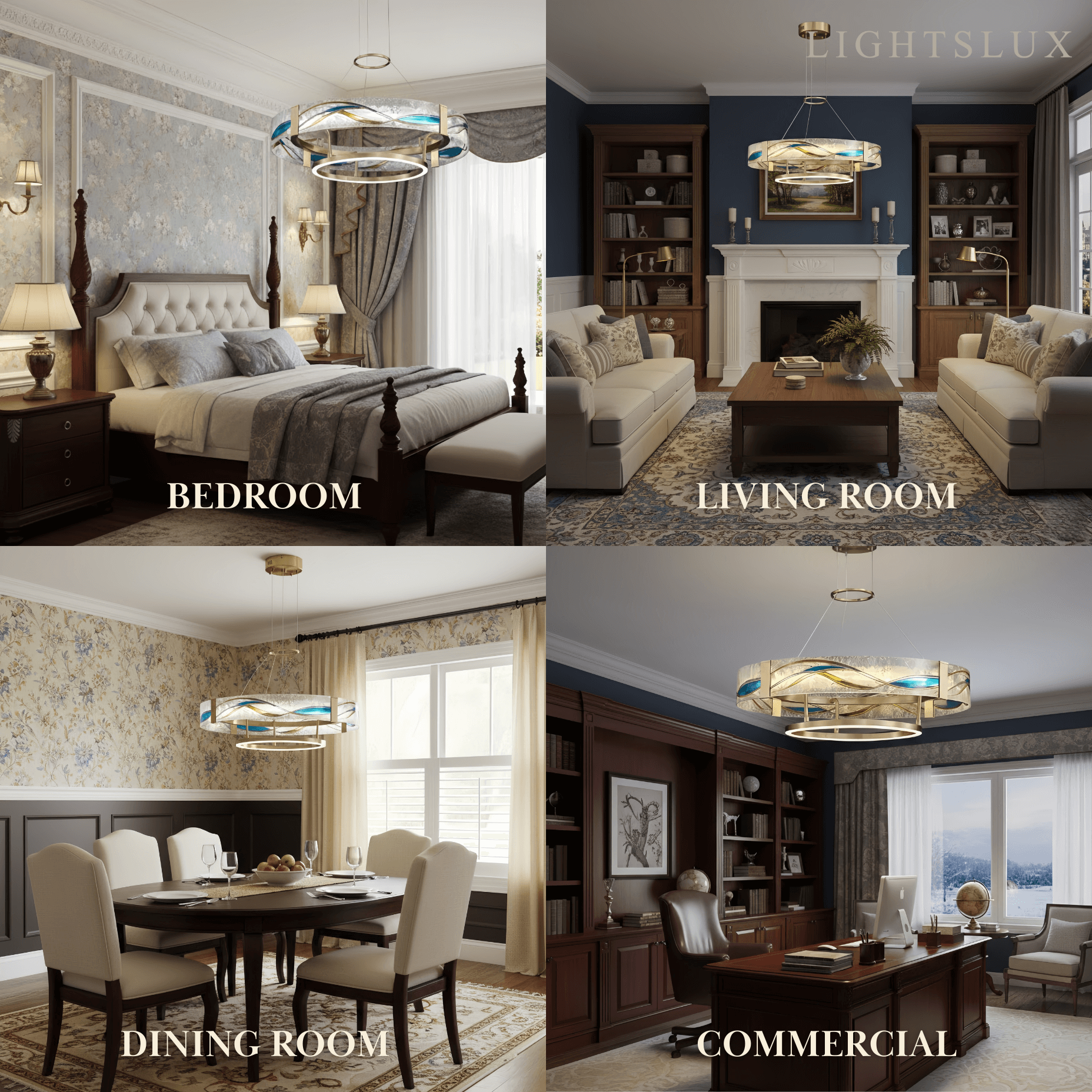 Art Deco Enamel Chandelier – Textured Glass Brushed Brass Blue Amber for Dining Room - Flindria