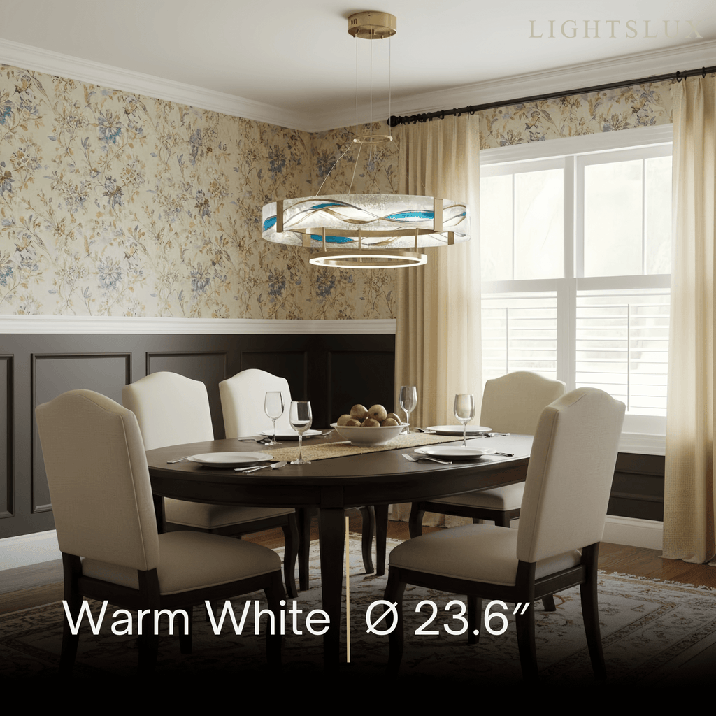 Art Deco Enamel Chandelier – Textured Glass Brushed Brass Blue Amber for Dining Room - Flindria