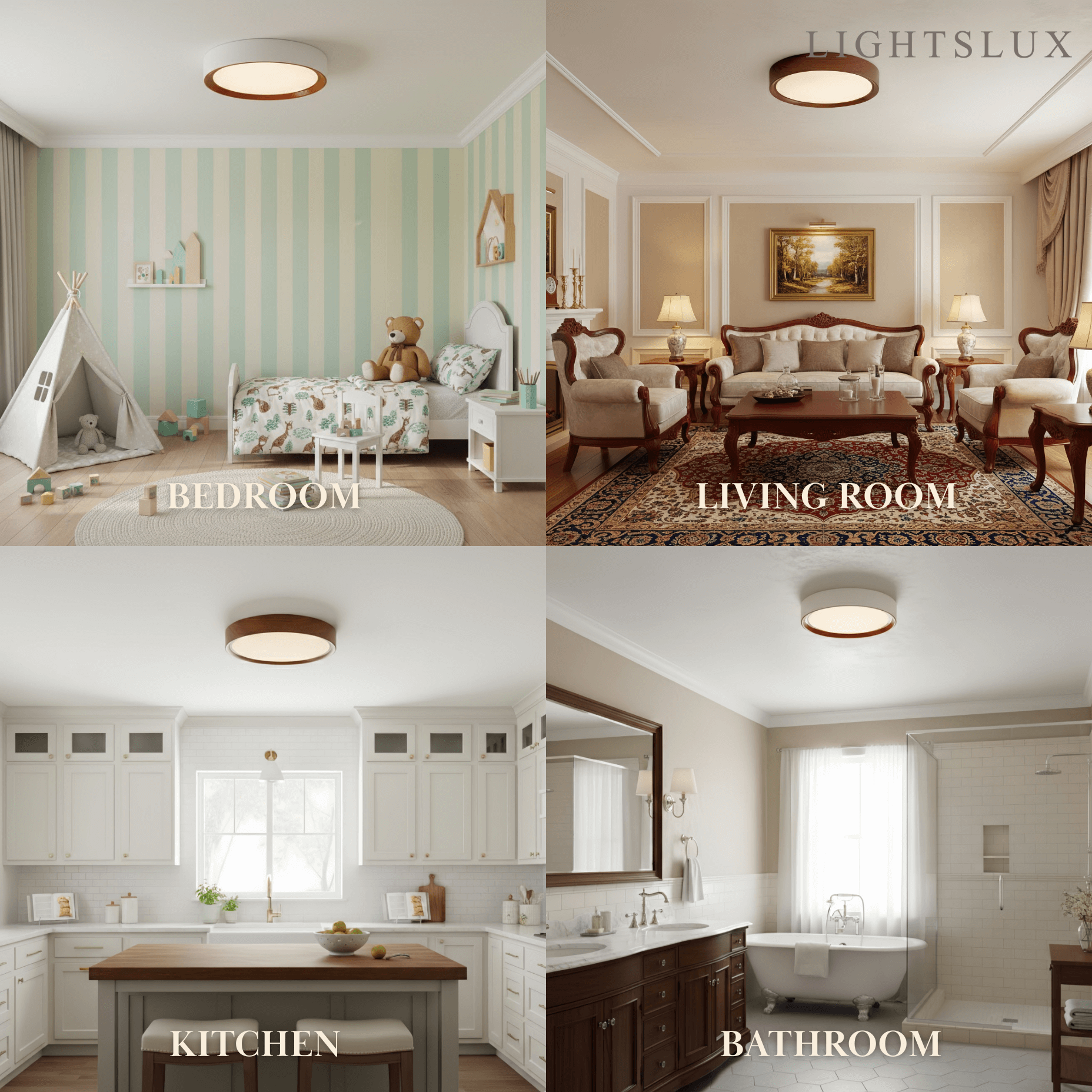Modern Flush Mount Ceiling Light – Walnut White Metal Acrylic for Bedroom - Flindria
