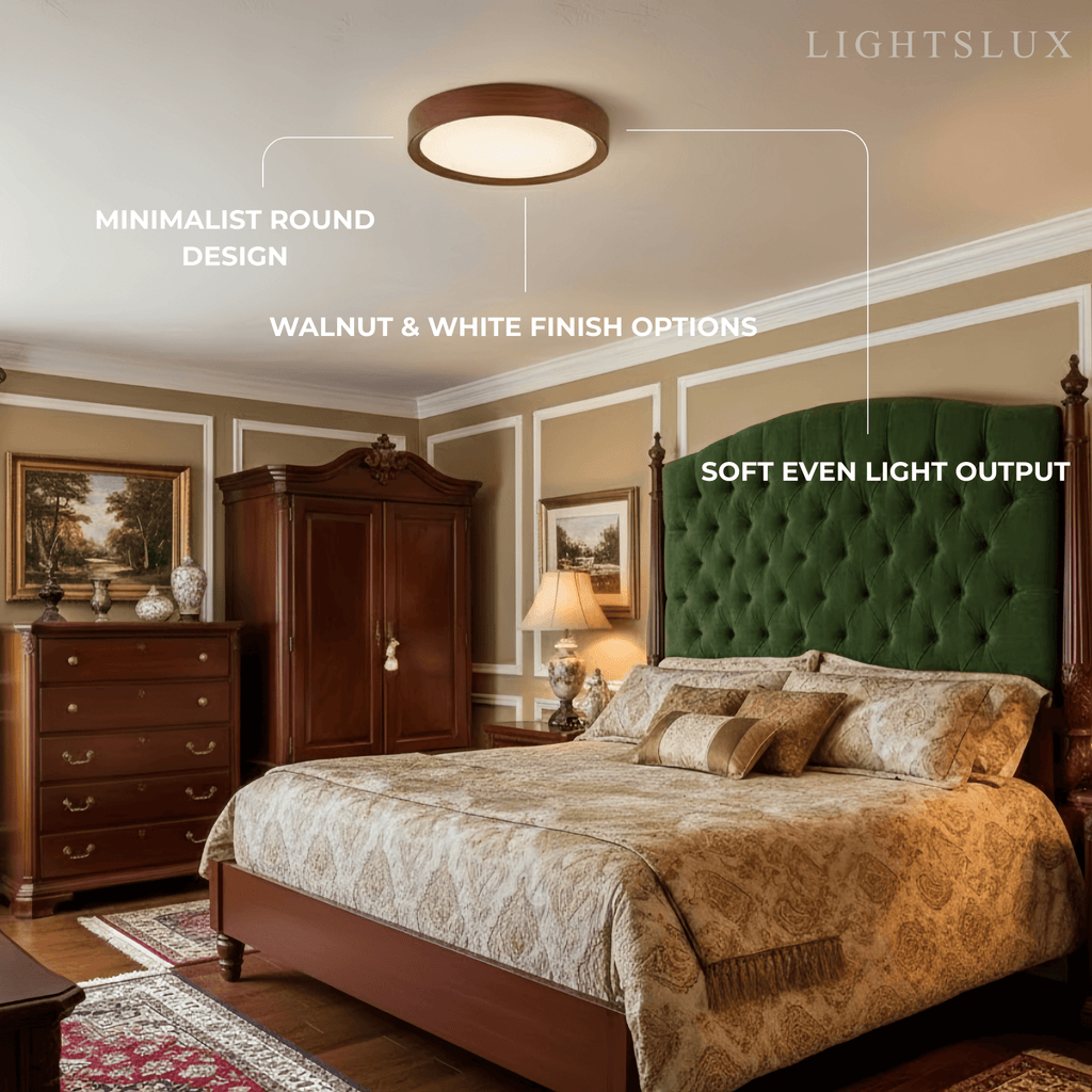 Modern Flush Mount Ceiling Light – Walnut White Metal Acrylic for Bedroom - Flindria