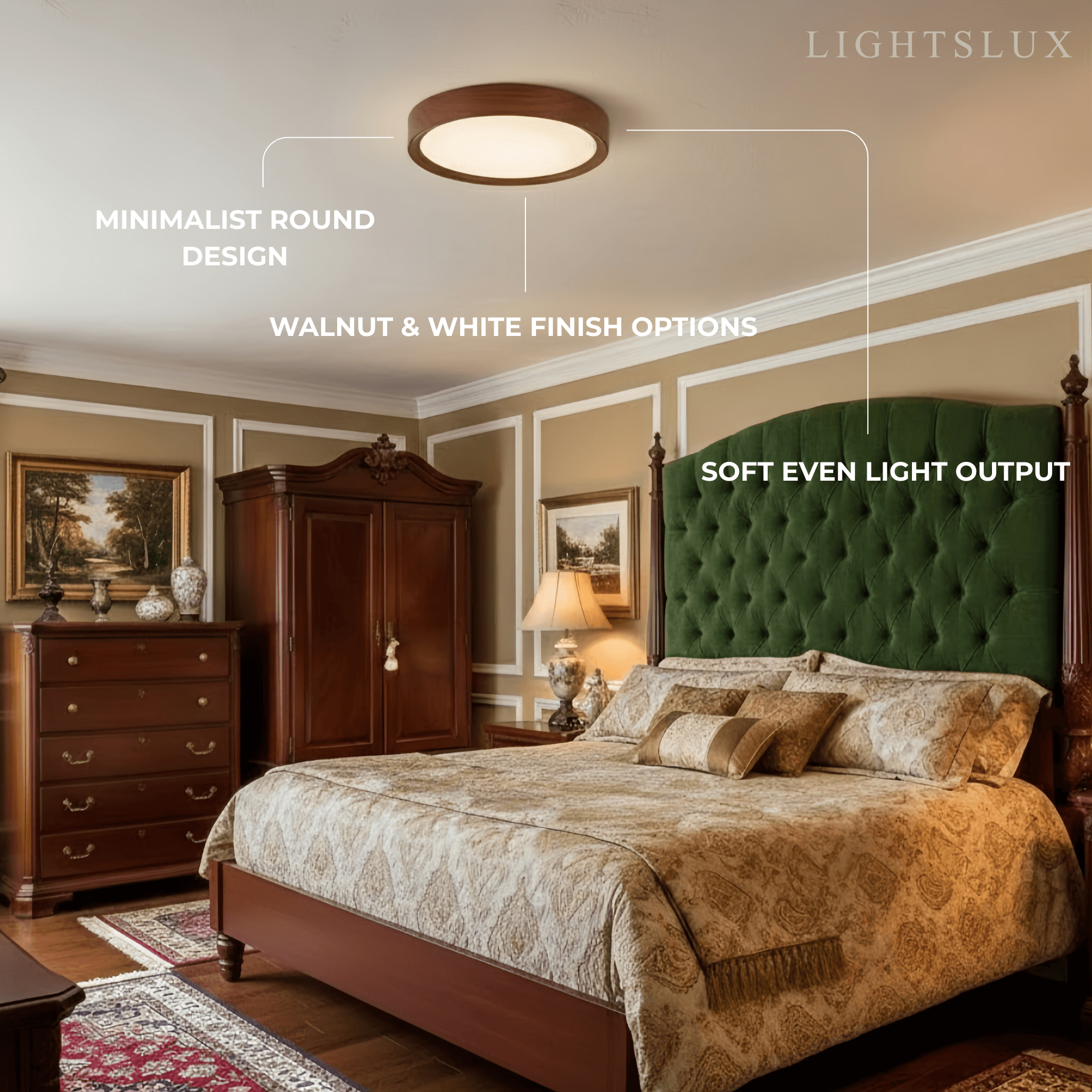 Modern Flush Mount Ceiling Light – Walnut White Metal Acrylic for Bedroom - Flindria