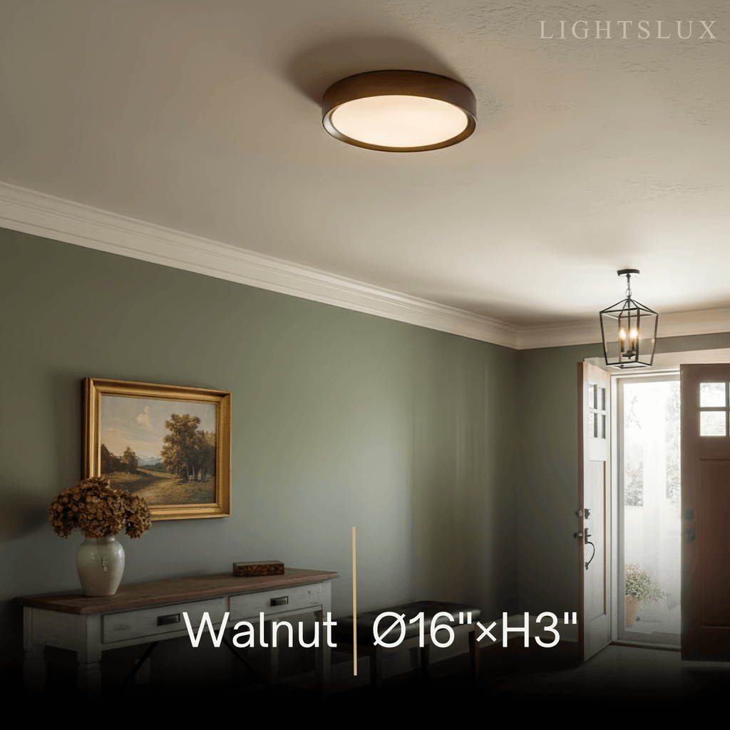 Modern Flush Mount Ceiling Light – Walnut White Metal Acrylic for Bedroom - Flindria
