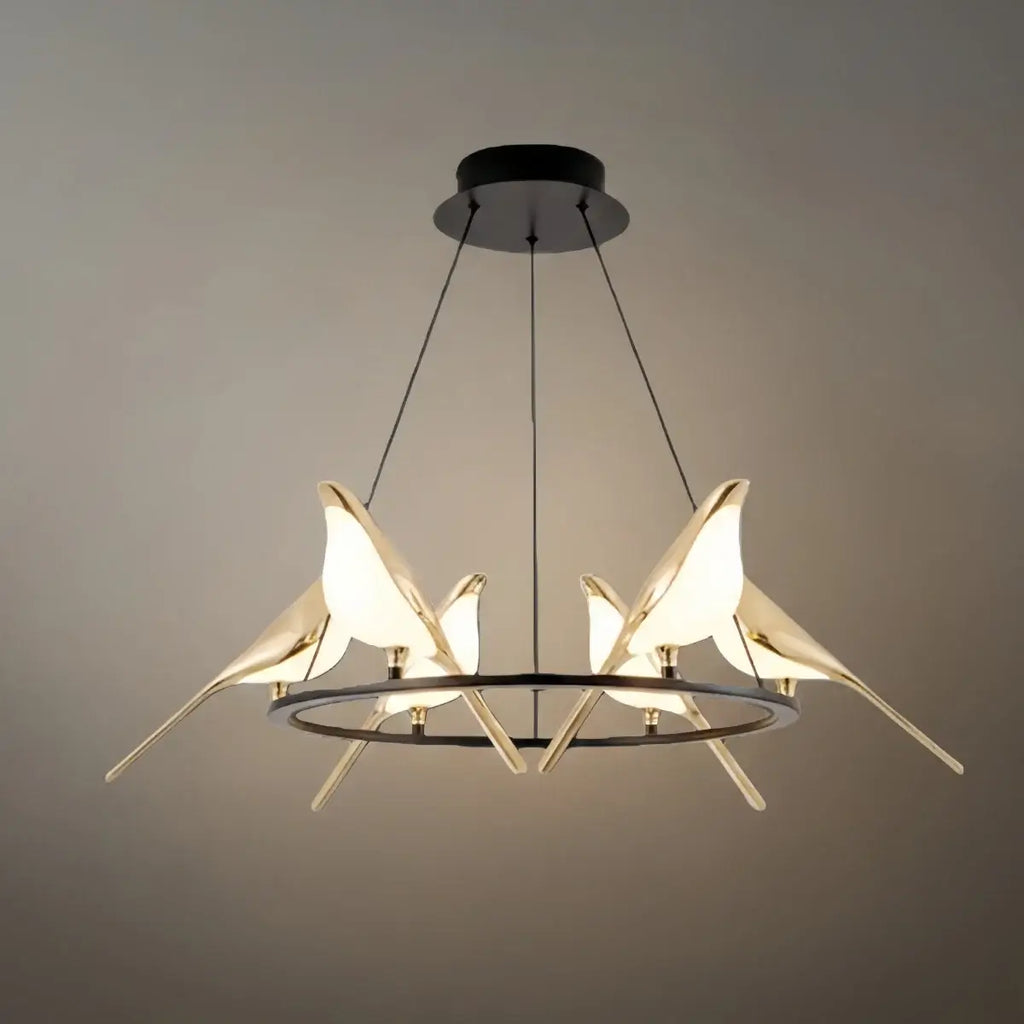 Modern Bird Chandelier – Gold Acrylic Magpie Design for Contemporary Luxury Interiors - Flindria