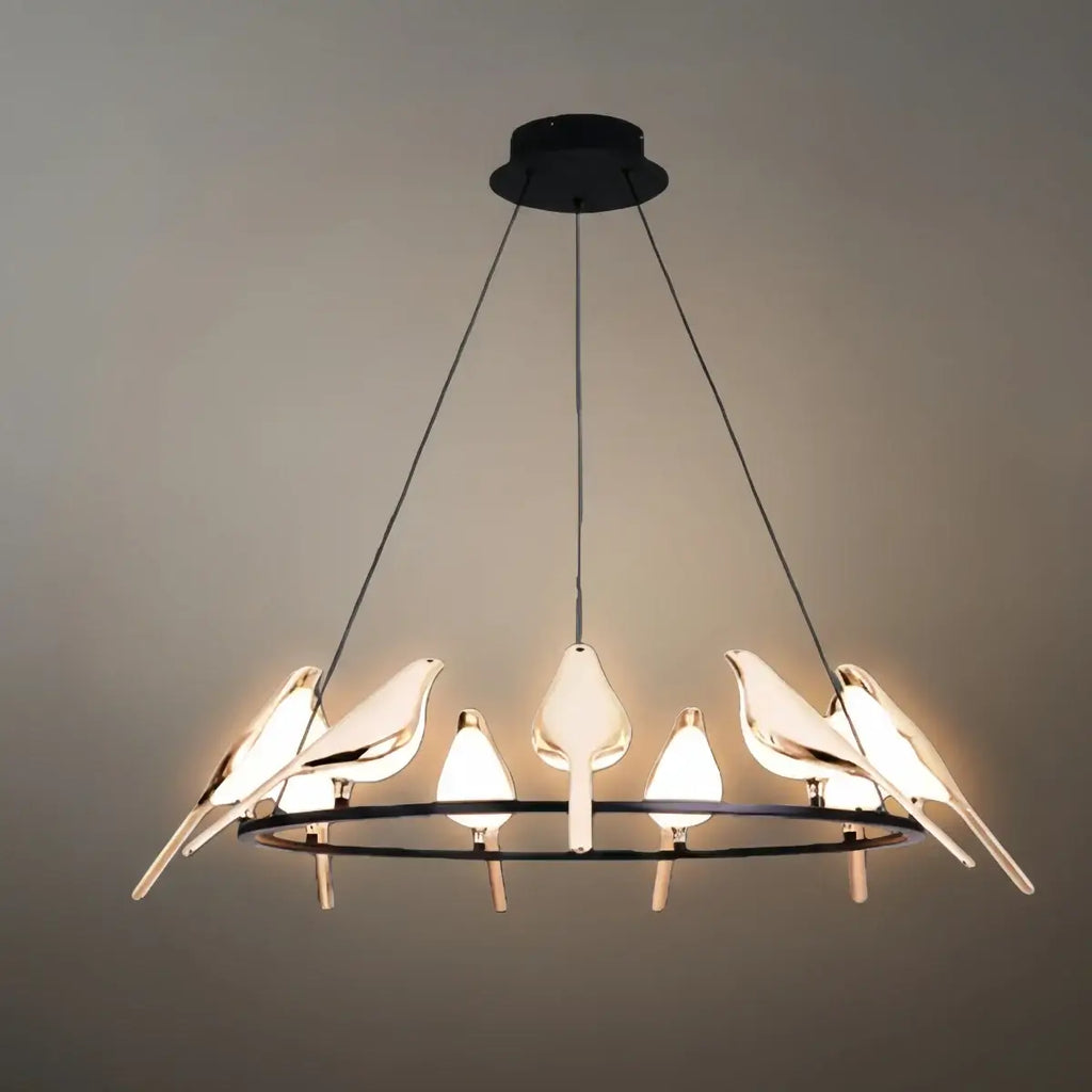Modern Bird Chandelier – Gold Acrylic Magpie Design for Contemporary Luxury Interiors - Flindria