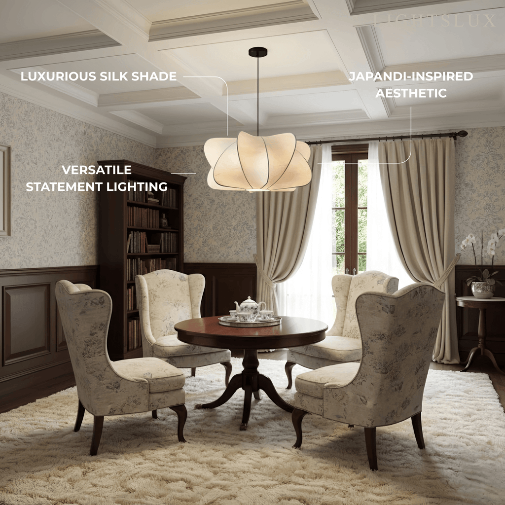 Japandi Pendant Light – White Silk Crossover Design for Bedroom Dining Room - Flindria