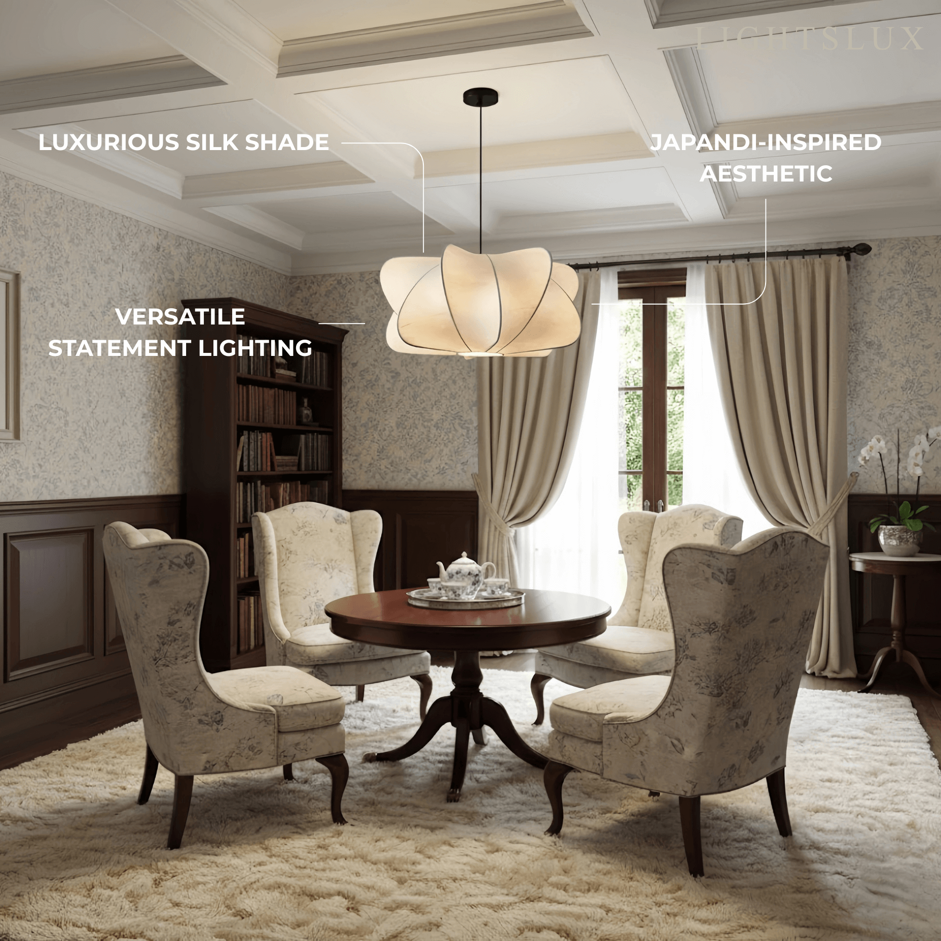 Japandi Pendant Light – White Silk Crossover Design for Bedroom Dining Room - Flindria