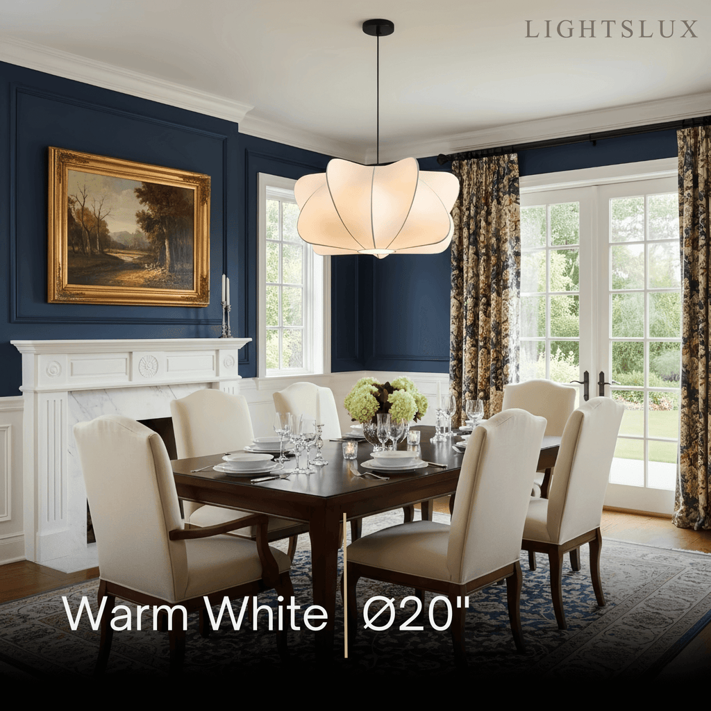 Japandi Pendant Light – White Silk Crossover Design for Bedroom Dining Room - Flindria