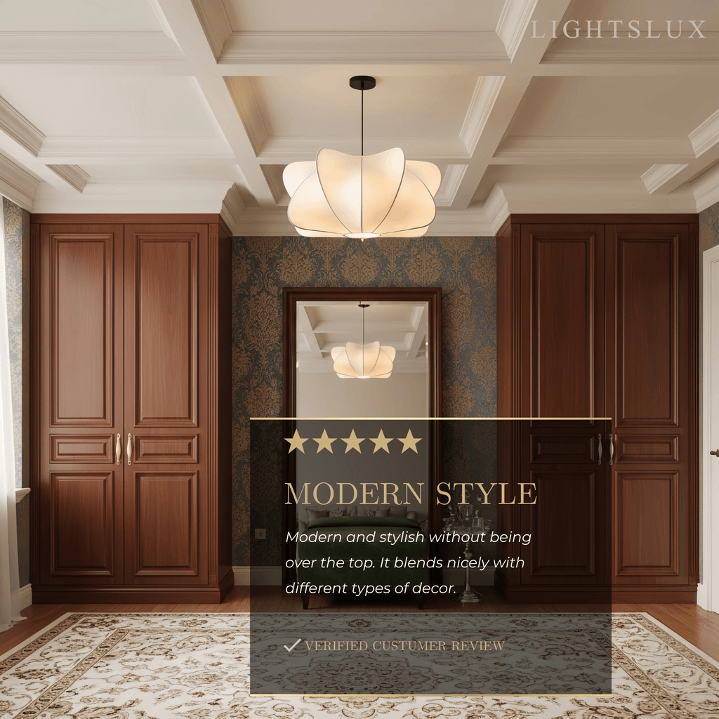 Japandi Pendant Light – White Silk Crossover Design for Bedroom Dining Room - Flindria