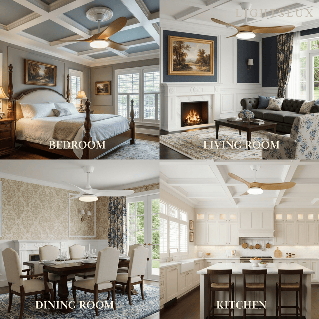 Modern Wood Ceiling Fan Light – 42” 52” Adjustable Airflow & Light Dining Room - Flindria