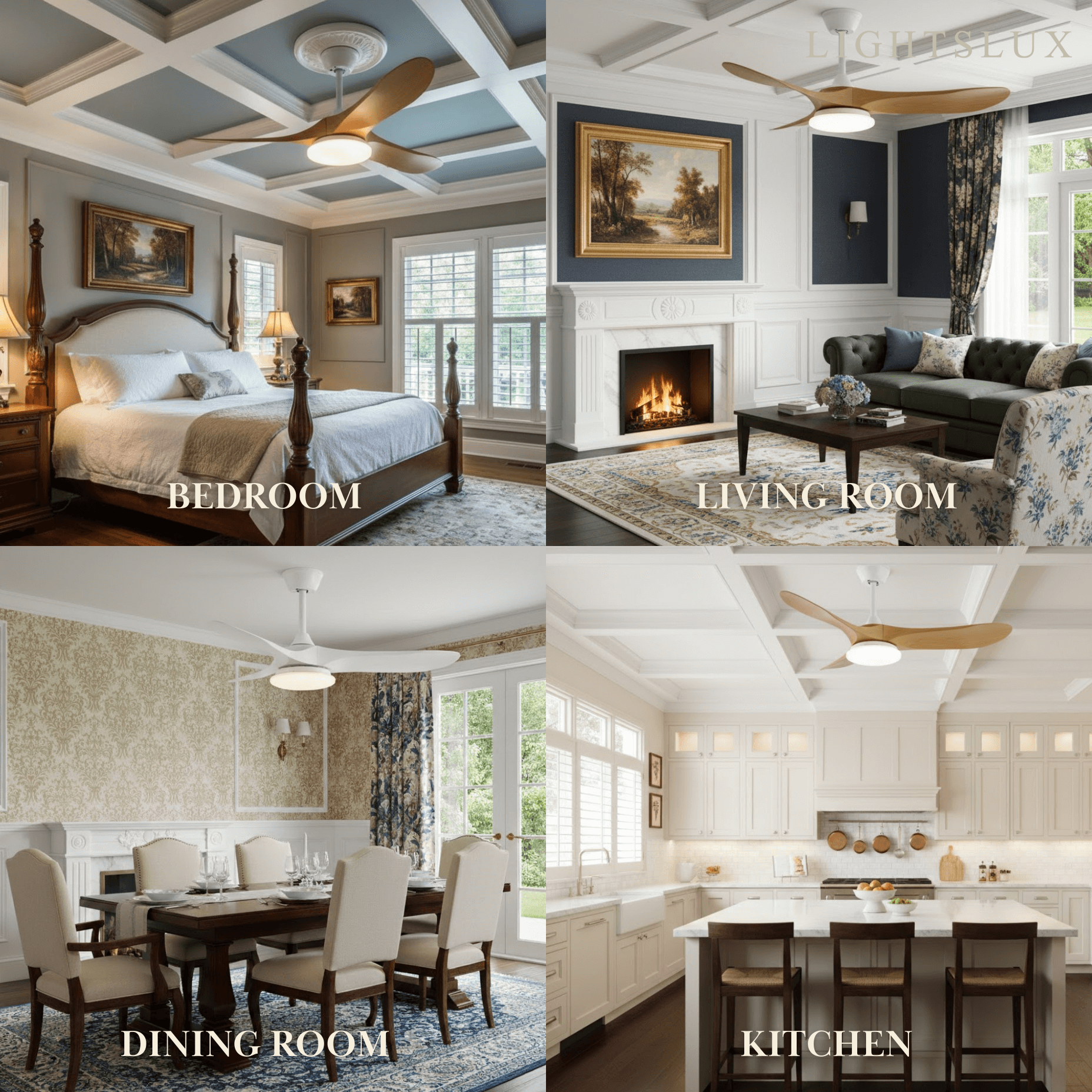 Modern Wood Ceiling Fan Light – 42” 52” Adjustable Airflow & Light Dining Room - Flindria