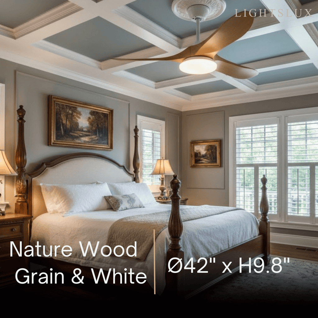 Modern Wood Ceiling Fan Light – 42” 52” Adjustable Airflow & Light Dining Room - Flindria