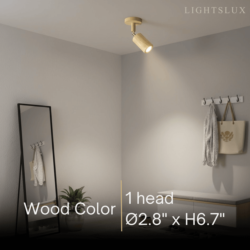 Modern Track Light – Wood Cylinder Shades Adjustable for Living Room - Flindria