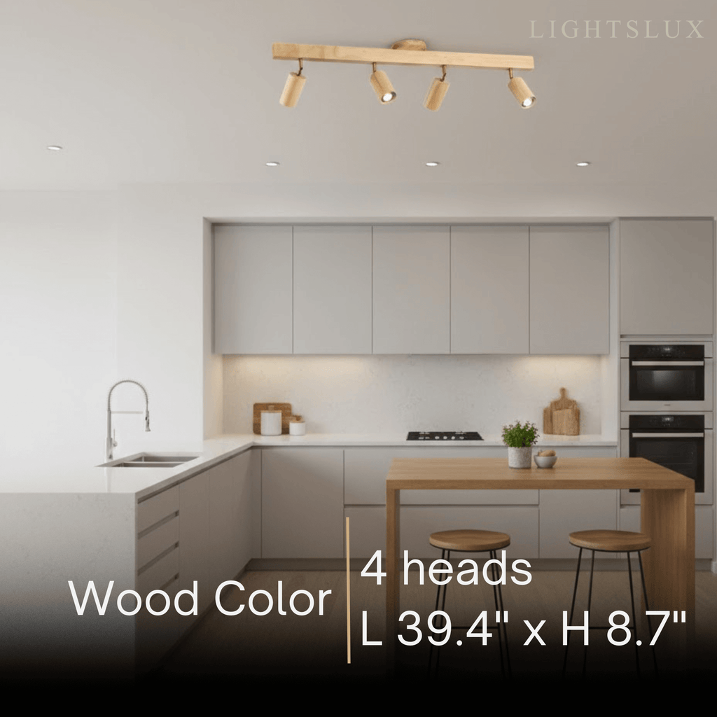 Modern Track Light – Wood Cylinder Shades Adjustable for Living Room - Flindria