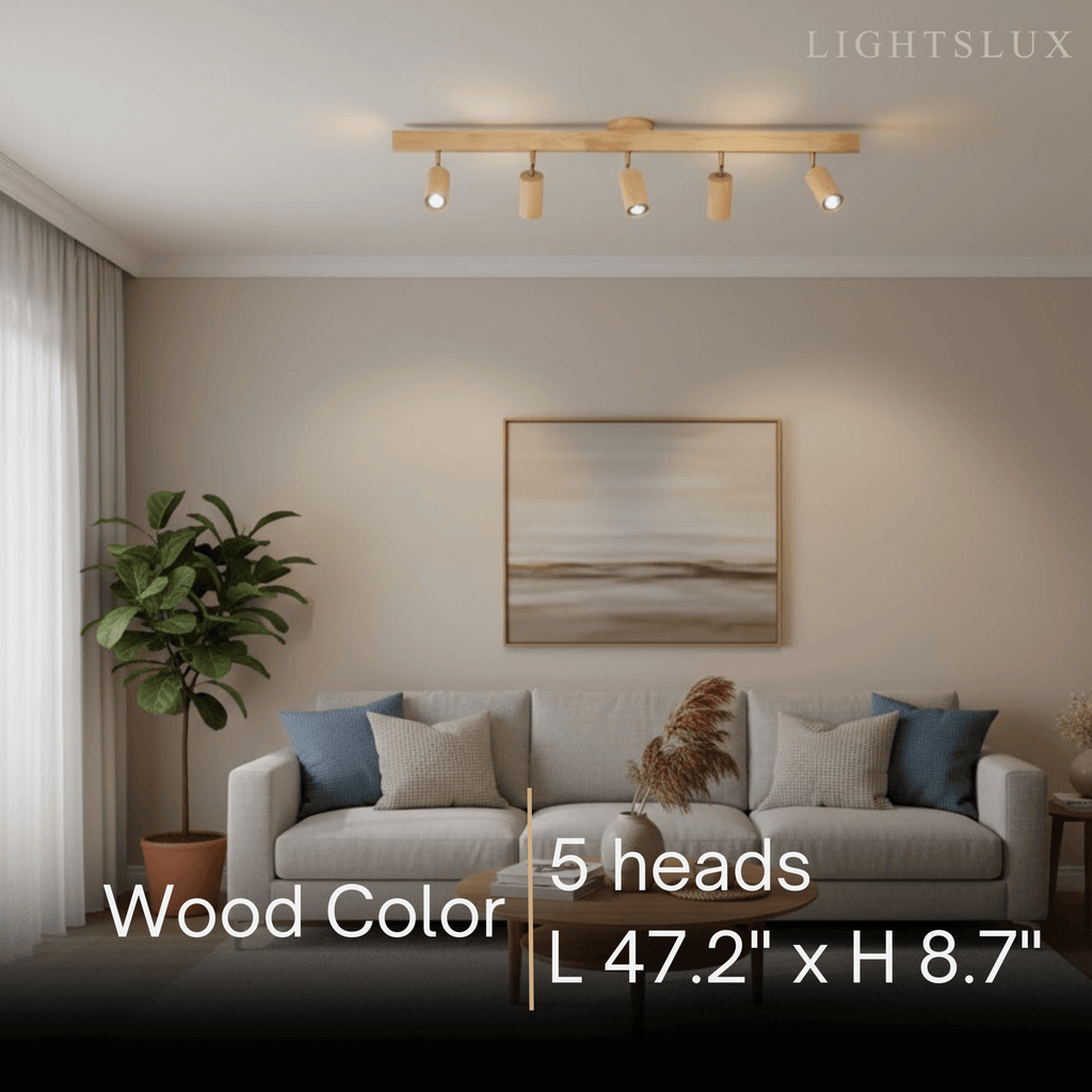 Modern Track Light – Wood Cylinder Shades Adjustable for Living Room - Flindria