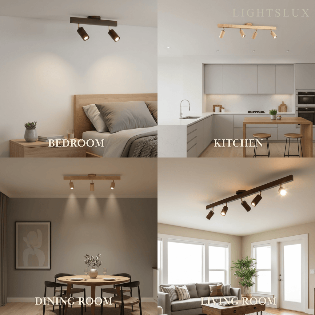Modern Track Light – Wood Cylinder Shades Adjustable for Living Room - Flindria