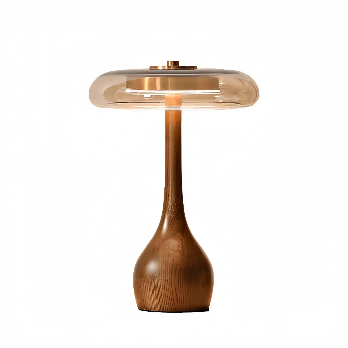 Lampe de Table Moderne – Socle en Bois & Abat-jour en Verre Ambre pour Bureau, Chevet ou Console - Flindria