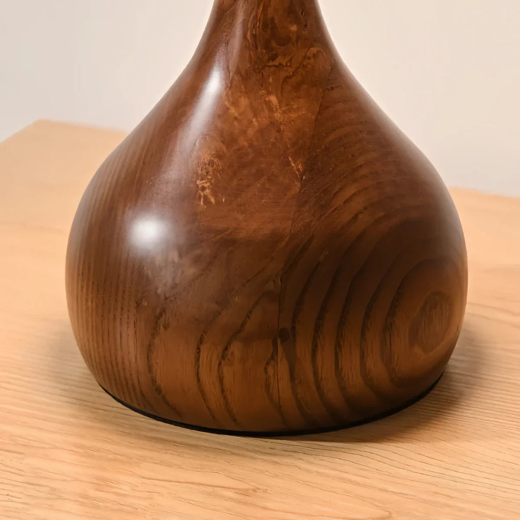Lampe de Table Moderne – Socle en Bois & Abat-jour en Verre Ambre pour Bureau, Chevet ou Console - Flindria