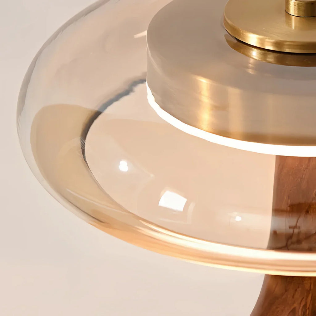 Lampe de Table Moderne – Socle en Bois & Abat-jour en Verre Ambre pour Bureau, Chevet ou Console - Flindria