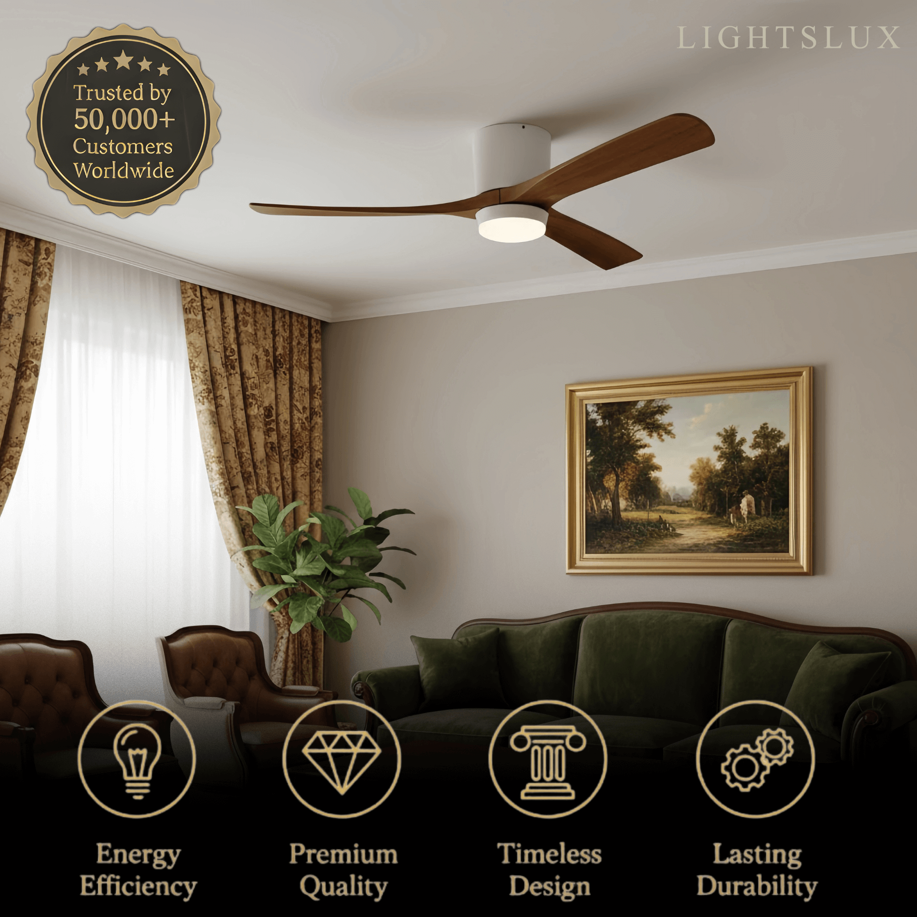 Nordic Ceiling Fan Light – Wood Clean Lines Quiet Airflow for Living Room/Bedroom - Flindria