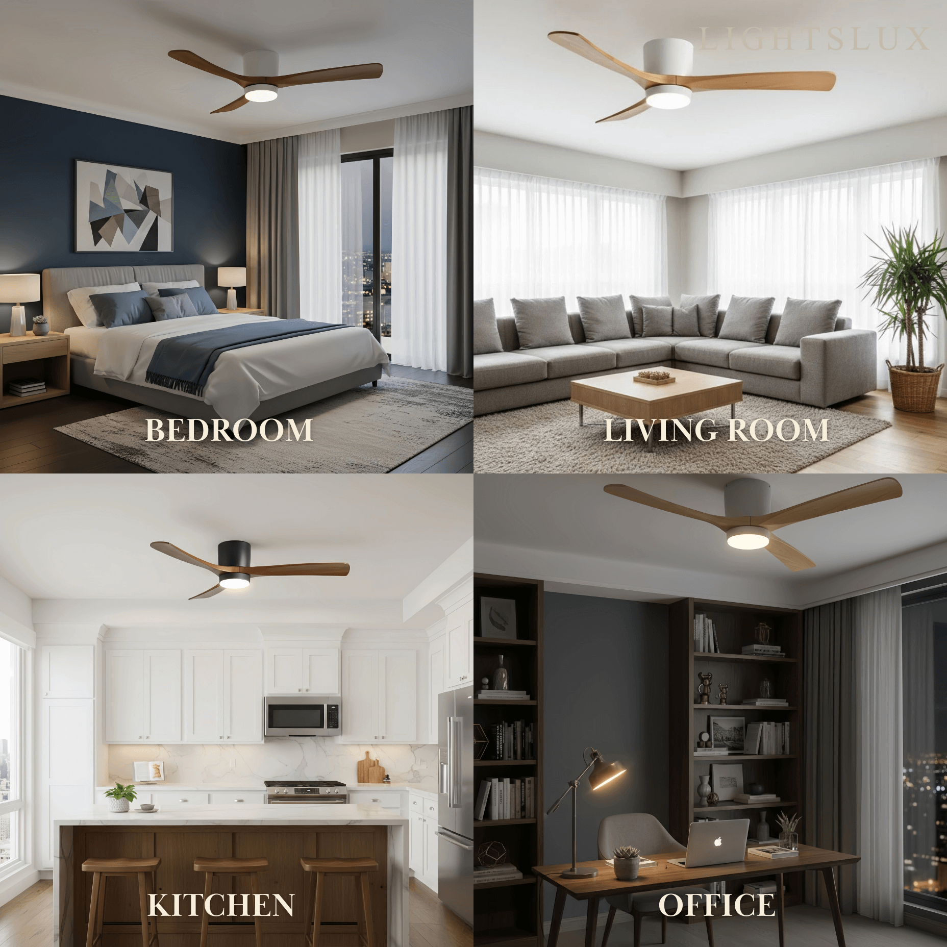 Nordic Ceiling Fan Light – Wood Clean Lines Quiet Airflow for Living Room/Bedroom - Flindria