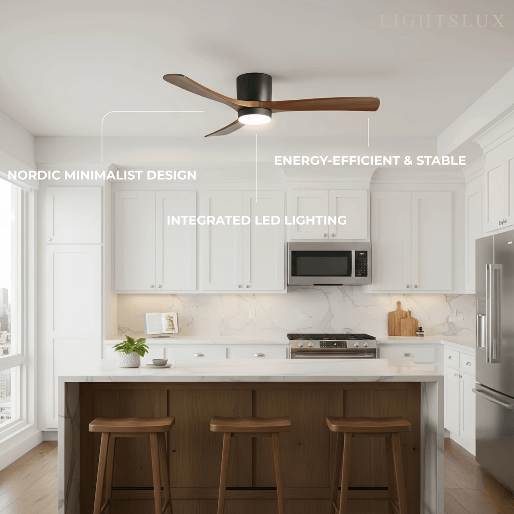 Nordic Ceiling Fan Light – Wood Clean Lines Quiet Airflow for Living Room/Bedroom - Flindria