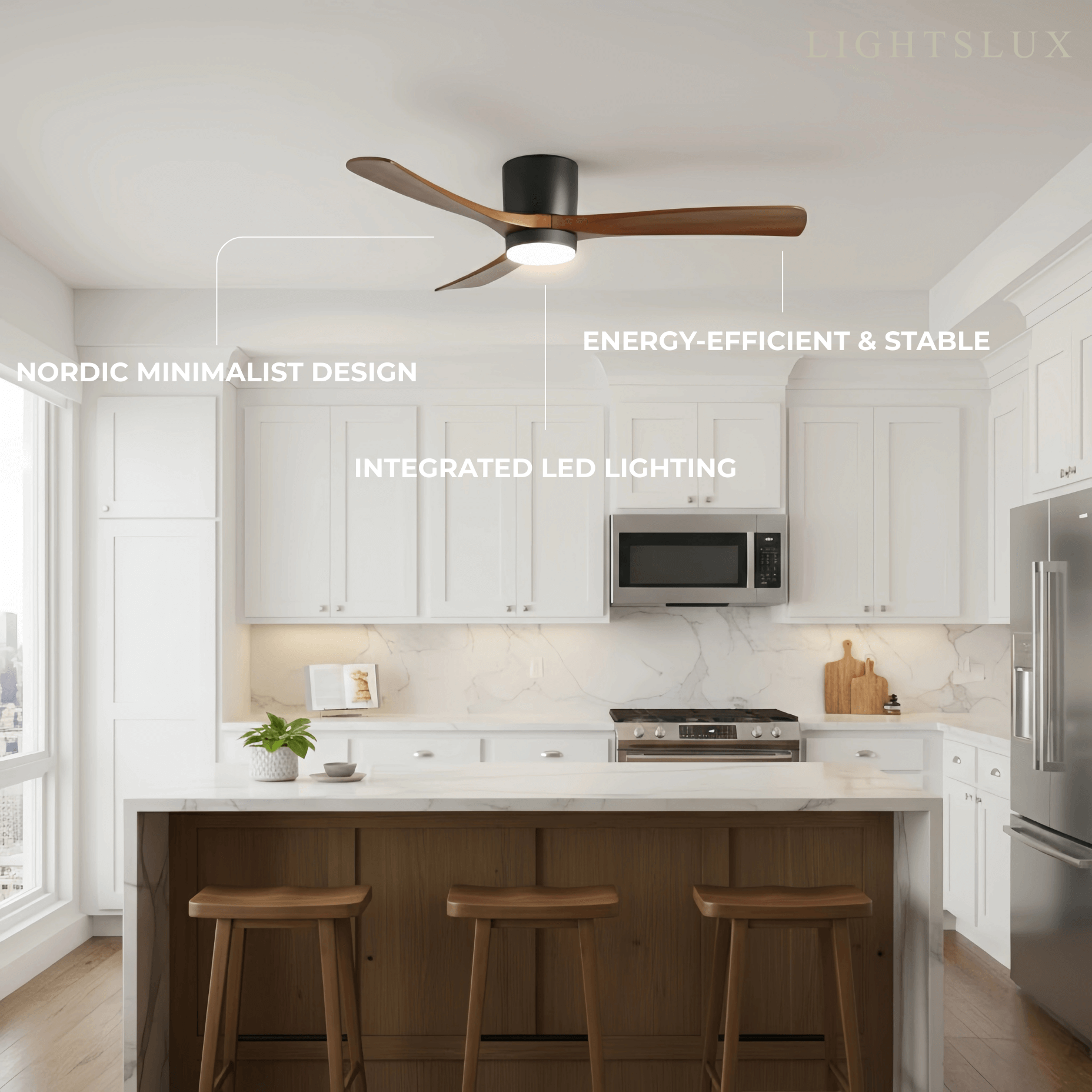 Nordic Ceiling Fan Light – Wood Clean Lines Quiet Airflow for Living Room/Bedroom - Flindria