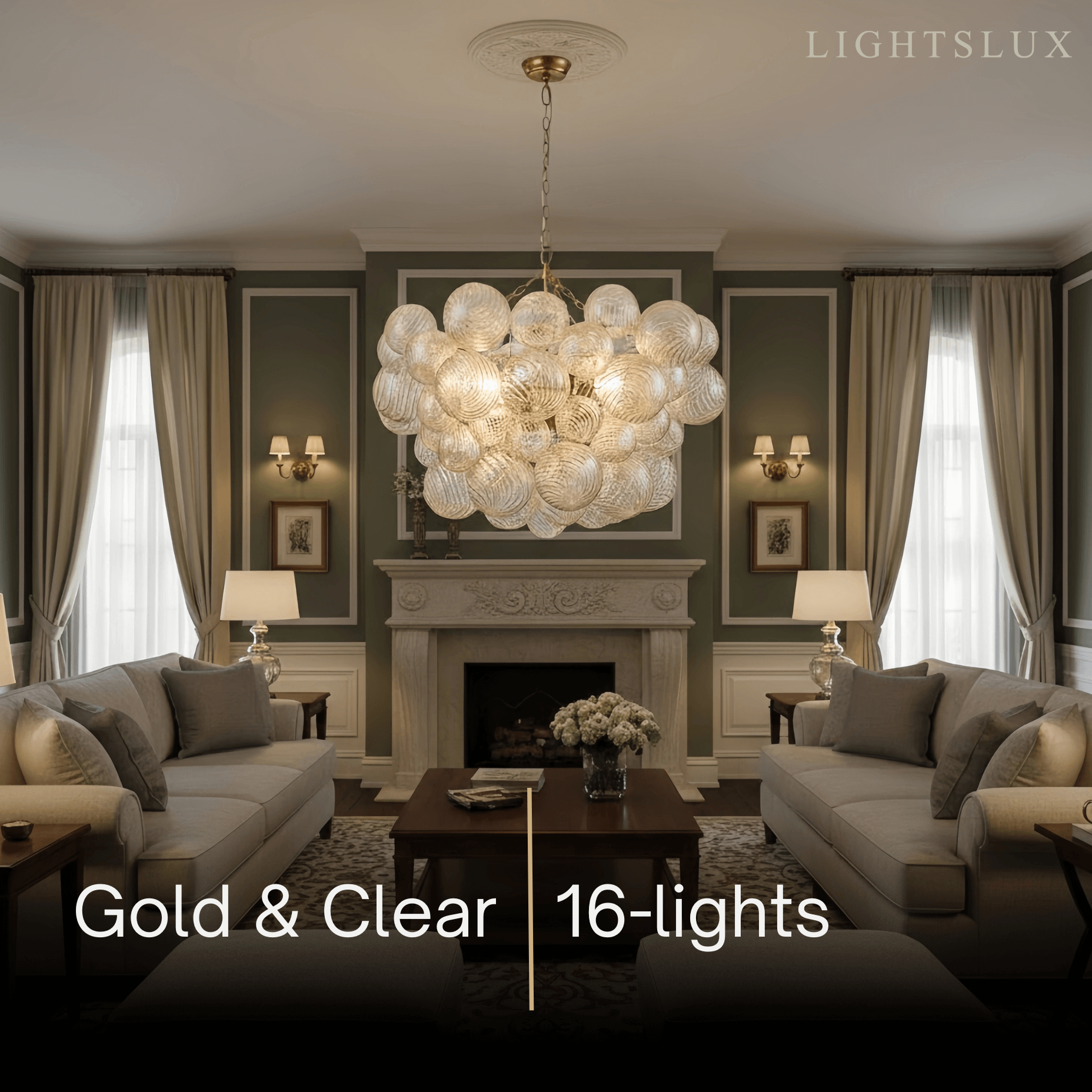 Moderne kroonluchter – bubbel geëtst glas gouden kettingen artistiek voor eetkamer/entree - Flindria