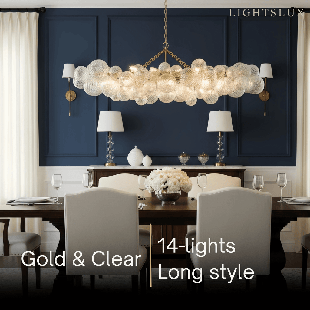 Moderne kroonluchter – bubbel geëtst glas gouden kettingen artistiek voor eetkamer/entree - Flindria