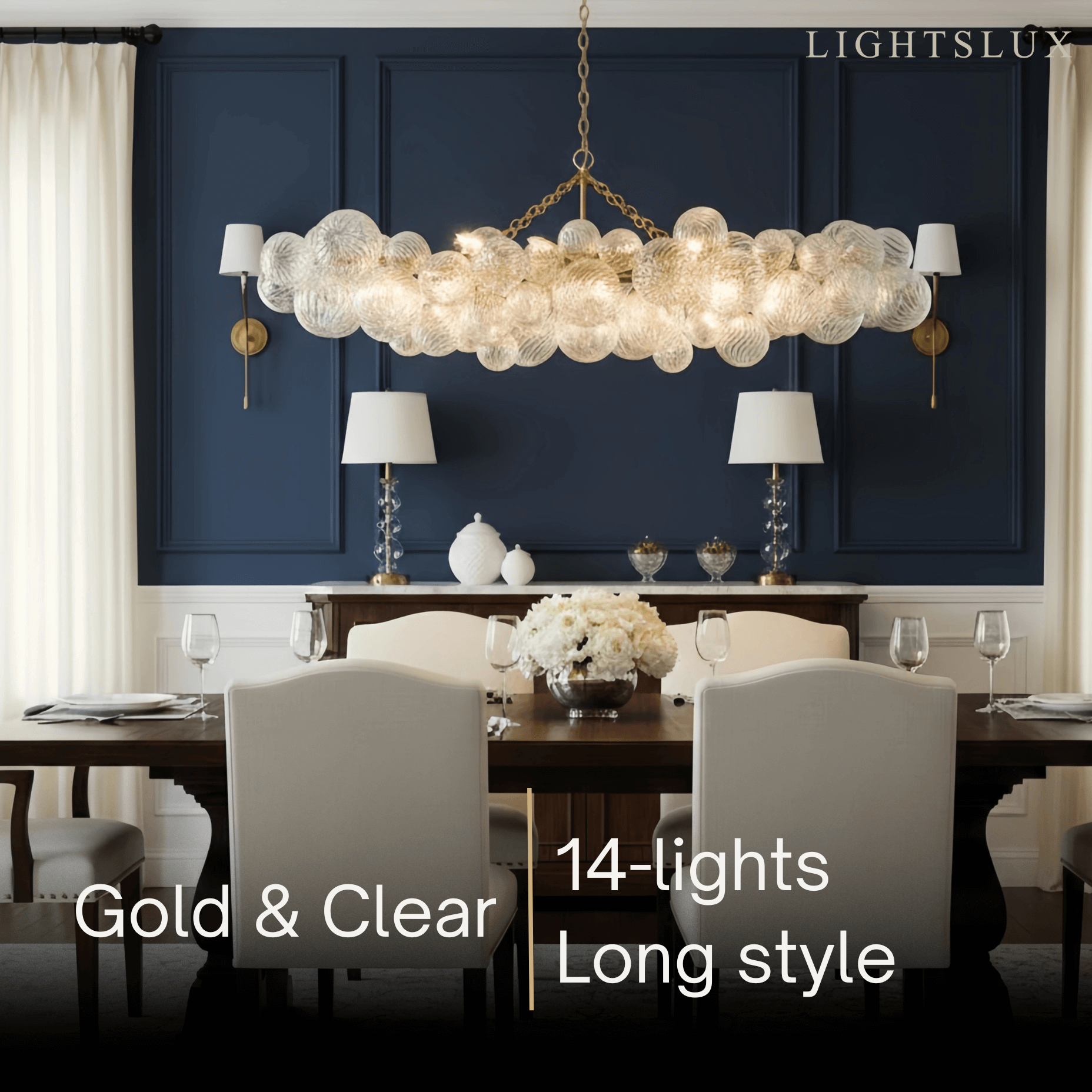 Moderne kroonluchter – bubbel geëtst glas gouden kettingen artistiek voor eetkamer/entree - Flindria