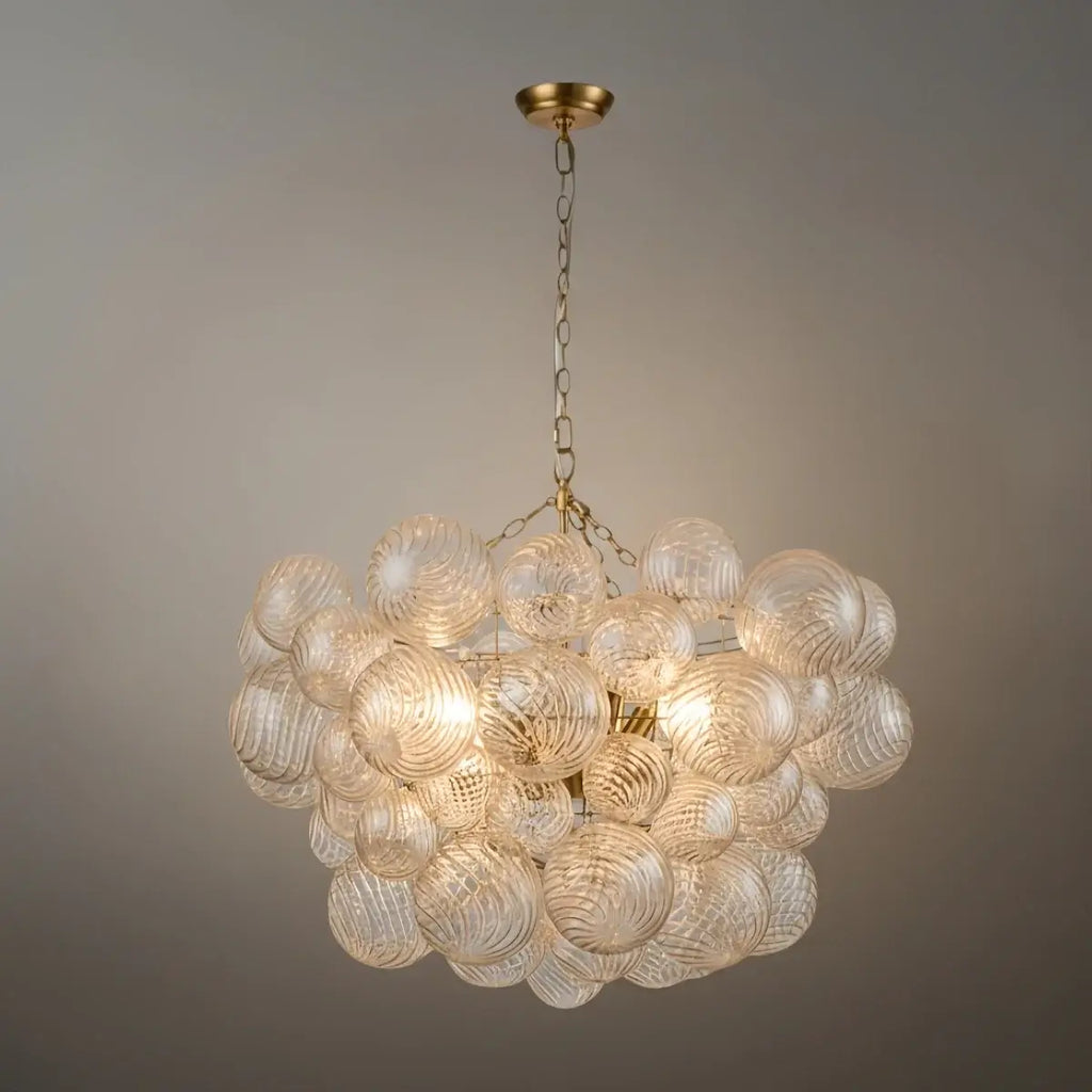 Moderne kroonluchter – bubbel geëtst glas gouden kettingen artistiek voor eetkamer/entree - Flindria