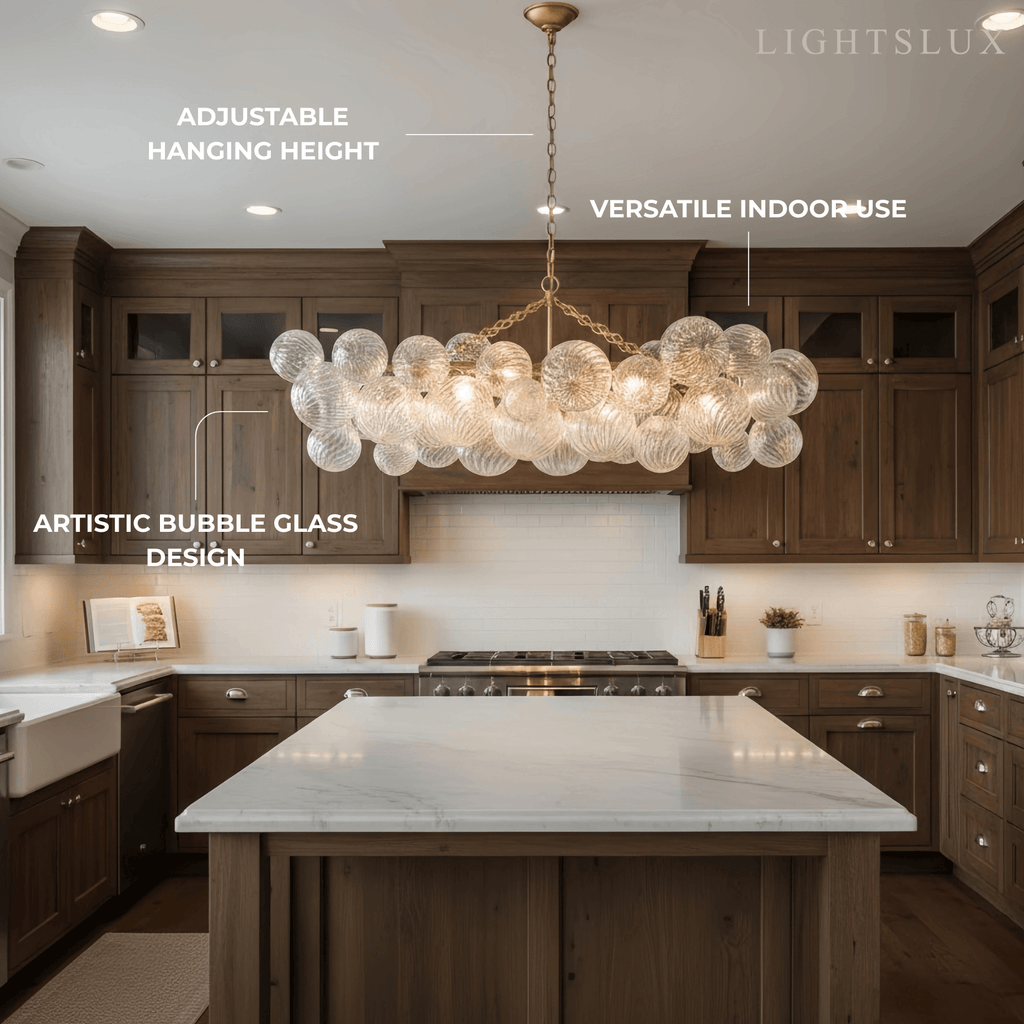 Moderne kroonluchter – bubbel geëtst glas gouden kettingen artistiek voor eetkamer/entree - Flindria