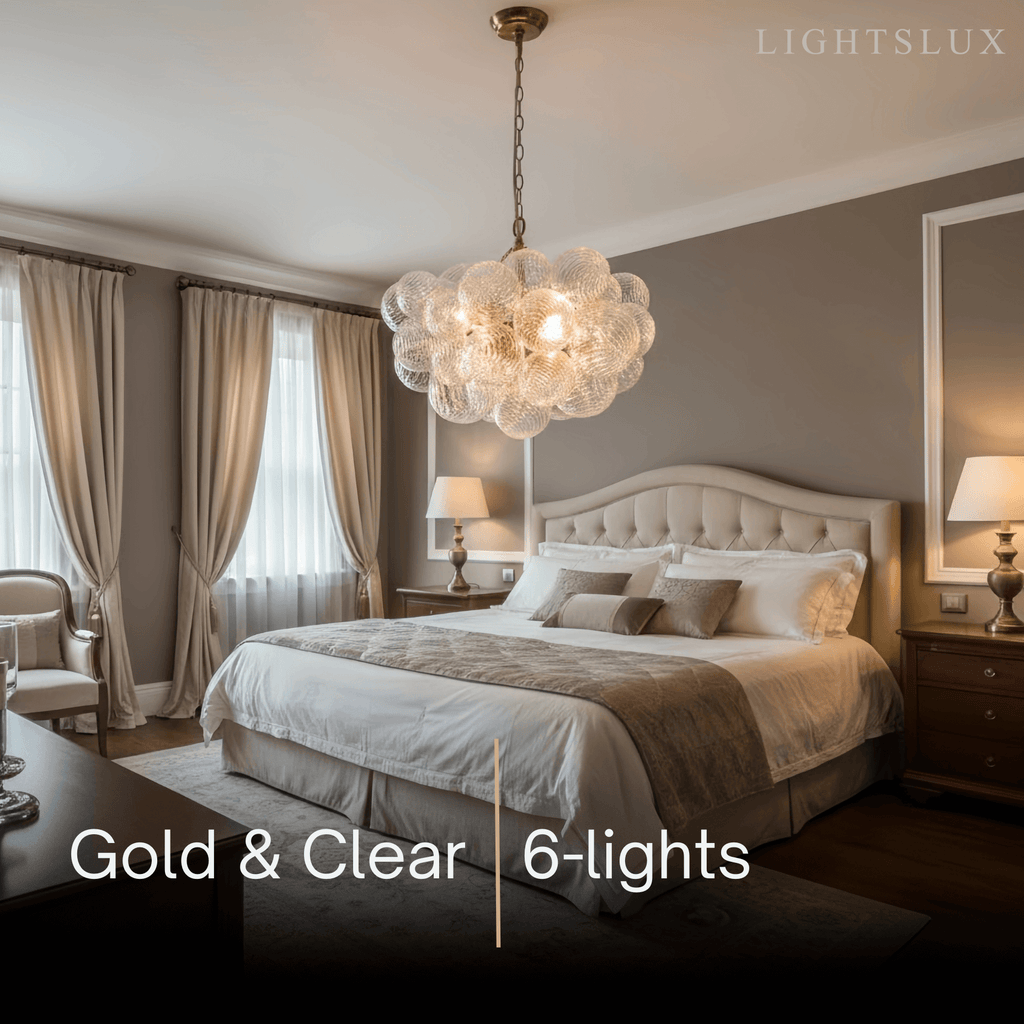 Moderne kroonluchter – bubbel geëtst glas gouden kettingen artistiek voor eetkamer/entree - Flindria