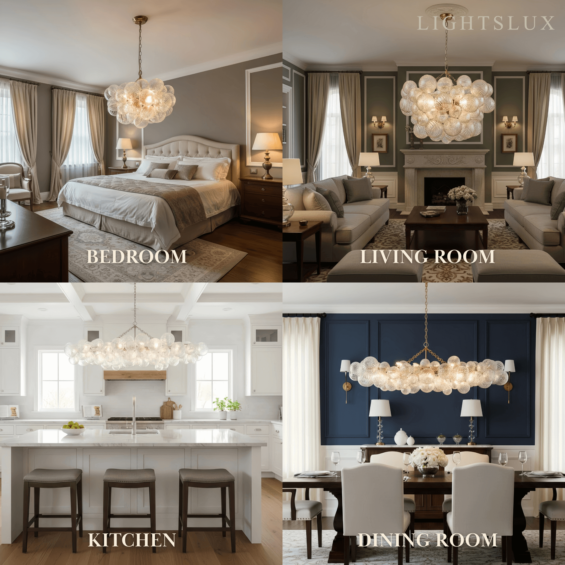 Moderne kroonluchter – bubbel geëtst glas gouden kettingen artistiek voor eetkamer/entree - Flindria