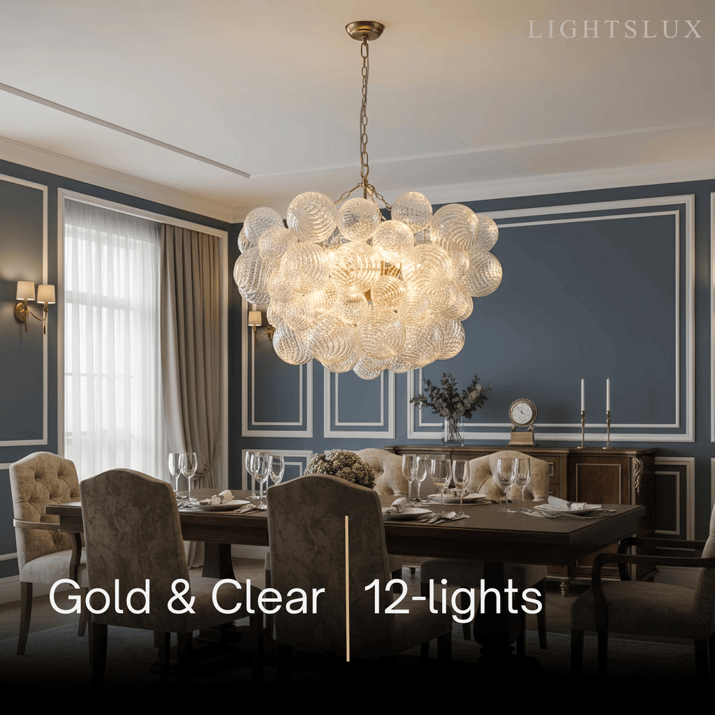 Moderne kroonluchter – bubbel geëtst glas gouden kettingen artistiek voor eetkamer/entree - Flindria