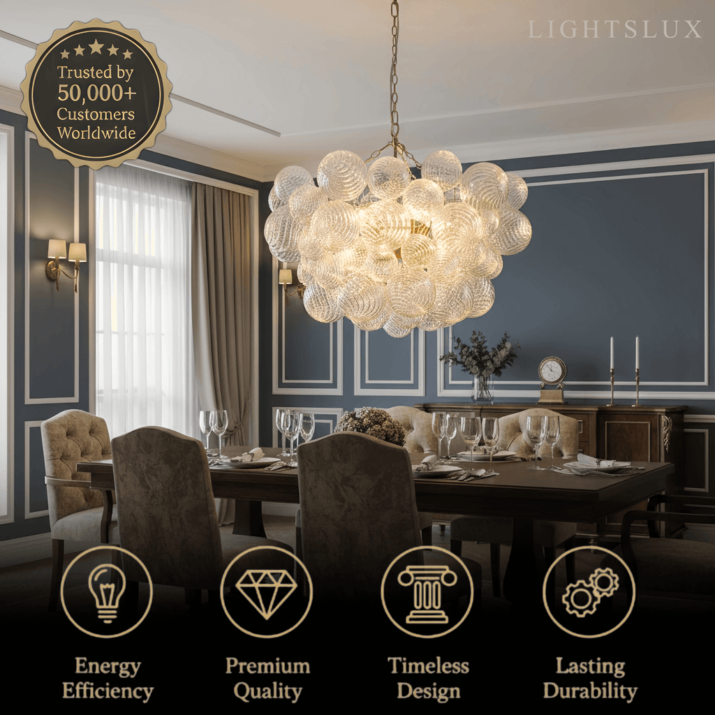 Moderne kroonluchter – bubbel geëtst glas gouden kettingen artistiek voor eetkamer/entree - Flindria