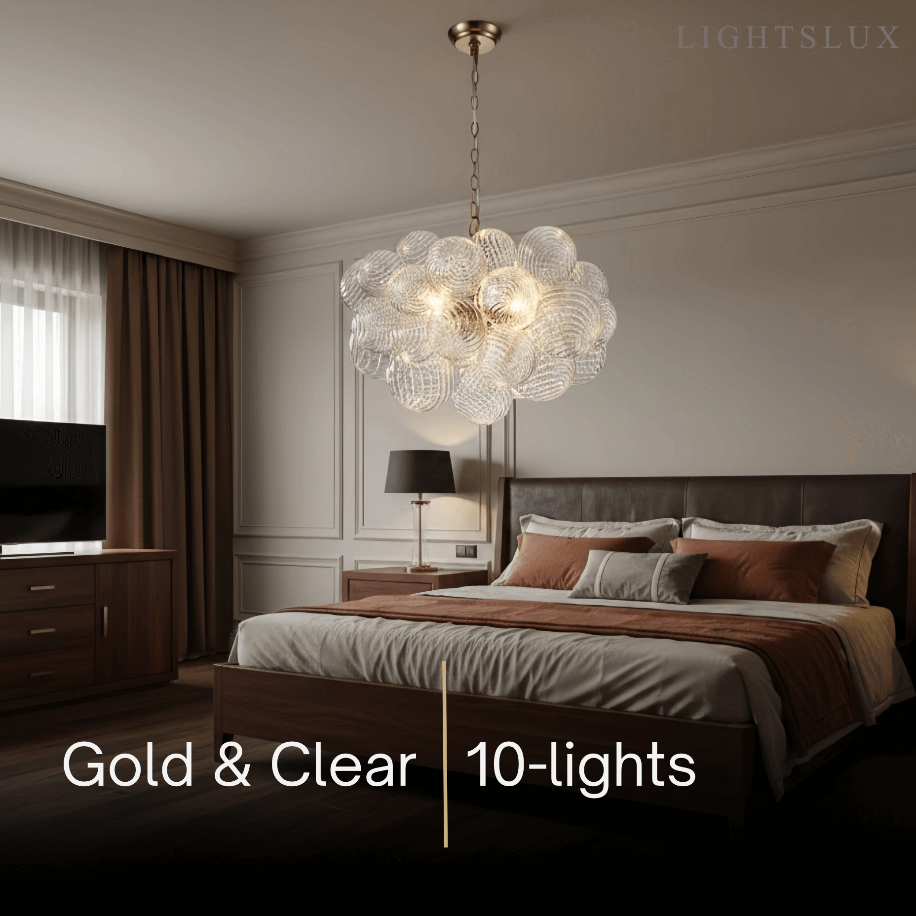 Moderne kroonluchter – bubbel geëtst glas gouden kettingen artistiek voor eetkamer/entree - Flindria