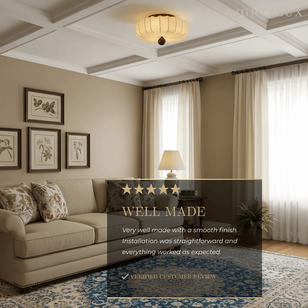 Wabi-Sabi Ceiling Light – Fabric Petal Floral Pattern Accents for Bedroom/Living Space - Flindria